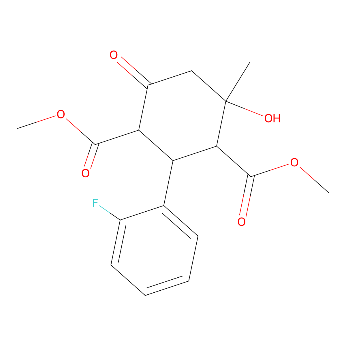 Dimethyl 2-(2-fluorophenyl)-4-hydroxy-4-methyl-6-oxocyclohexane-1,3-dicarboxylate molecular structure, CAS 524945-55-9