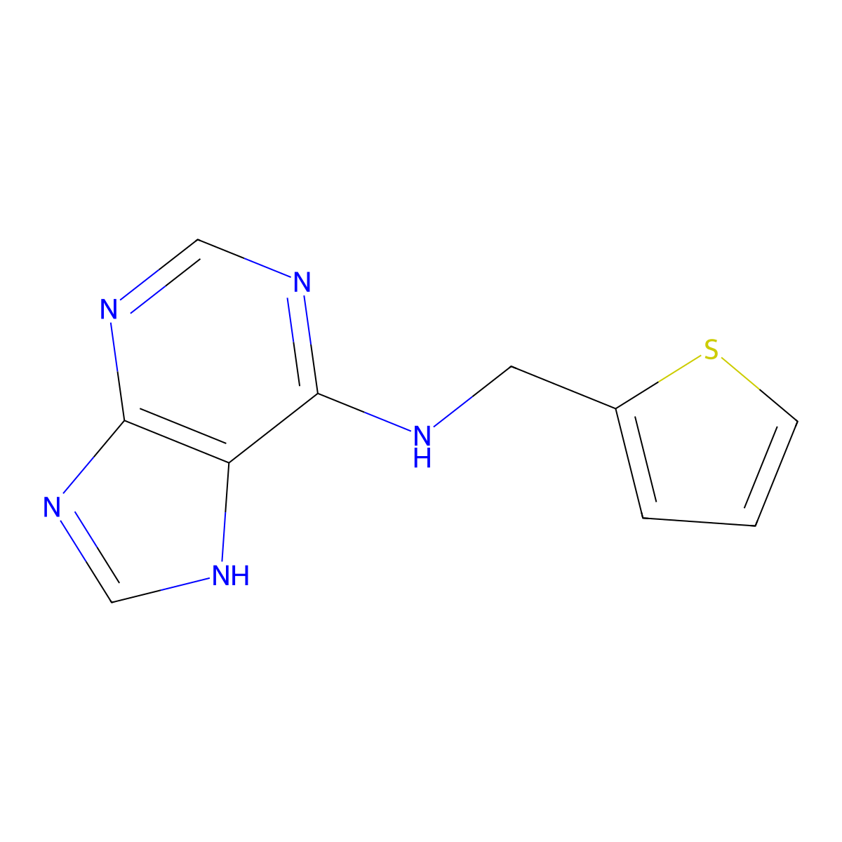 N-(thiophen-2-ylmethyl)-7H-purin-6-amine molecular structure, CAS 525-81-5