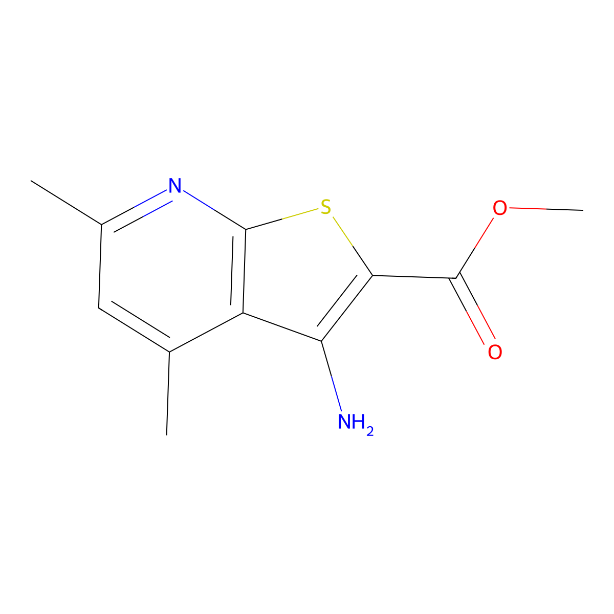 Methyl 3-amino-4,6-dimethylthieno(2,3-b)pyridine-2-carboxylate molecular structure, CAS 52505-44-9