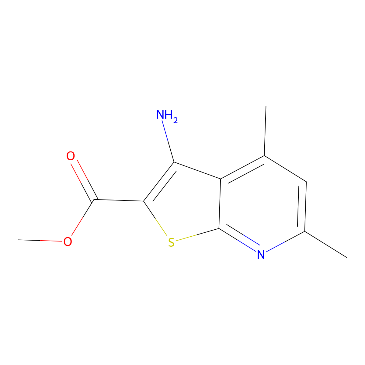 Methyl 3-amino-4,6-dimethylthieno(2,3-b)pyridine-2-carboxylate molecular structure, CAS 52505-44-9