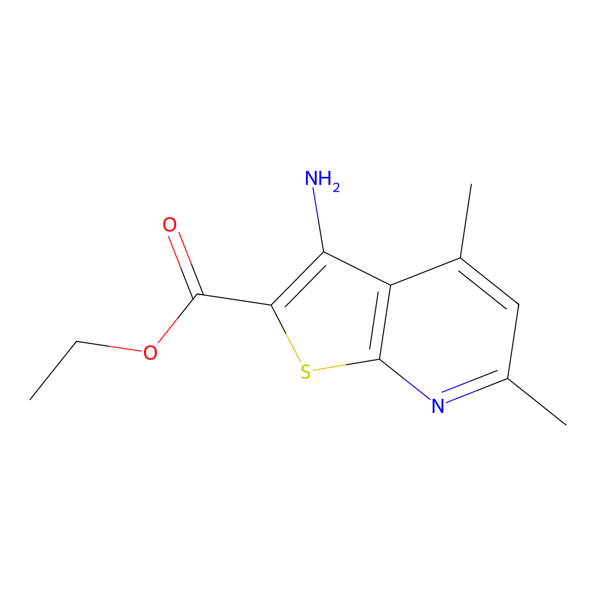 Ethyl 3-amino-4,6-dimethylthieno[2,3-b]pyridine-2-carboxylate molecular structure, CAS 52505-56-3