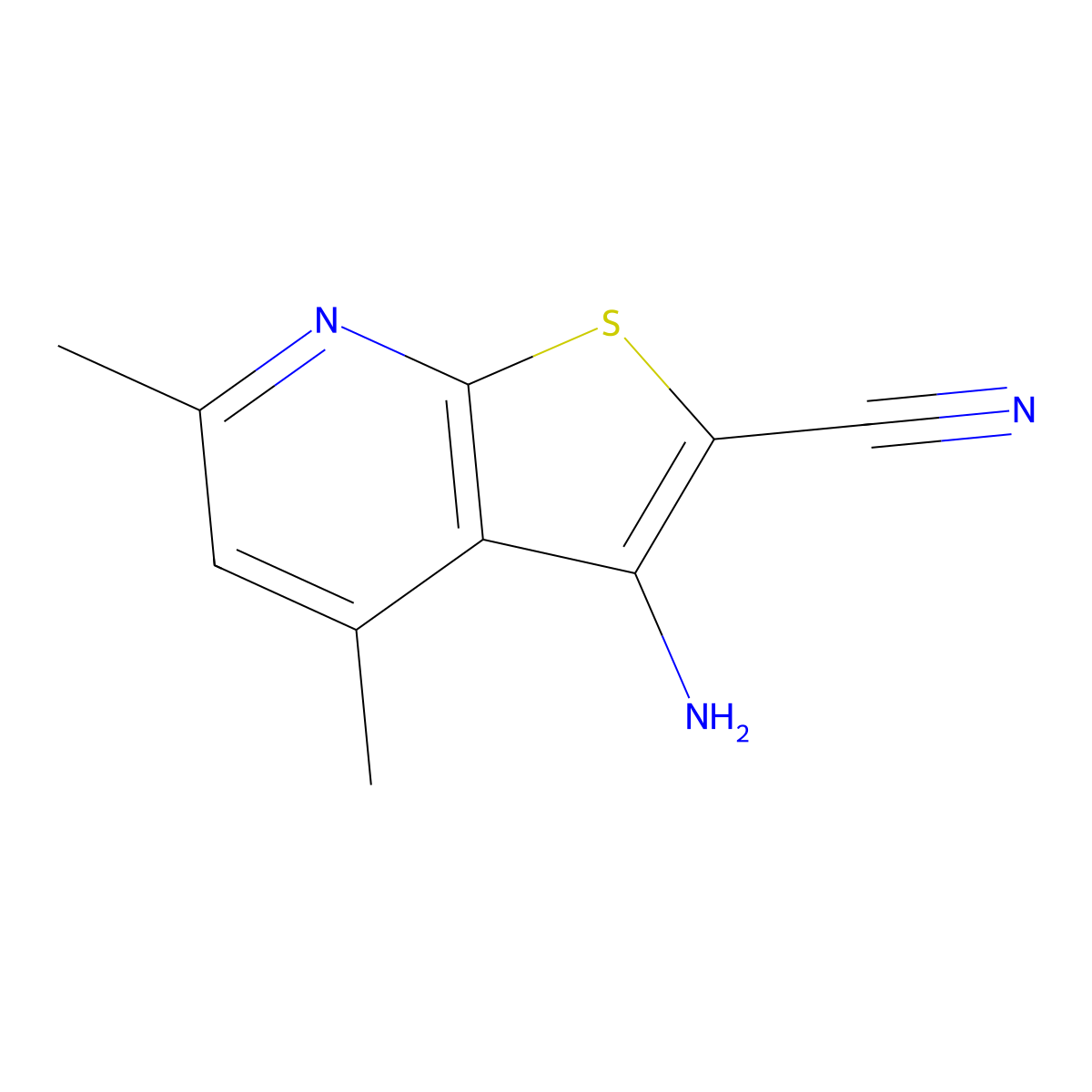 3-Amino-4,6-dimethylthieno[2,3-b]pyridine-2-carbonitrile molecular structure, CAS 52505-57-4