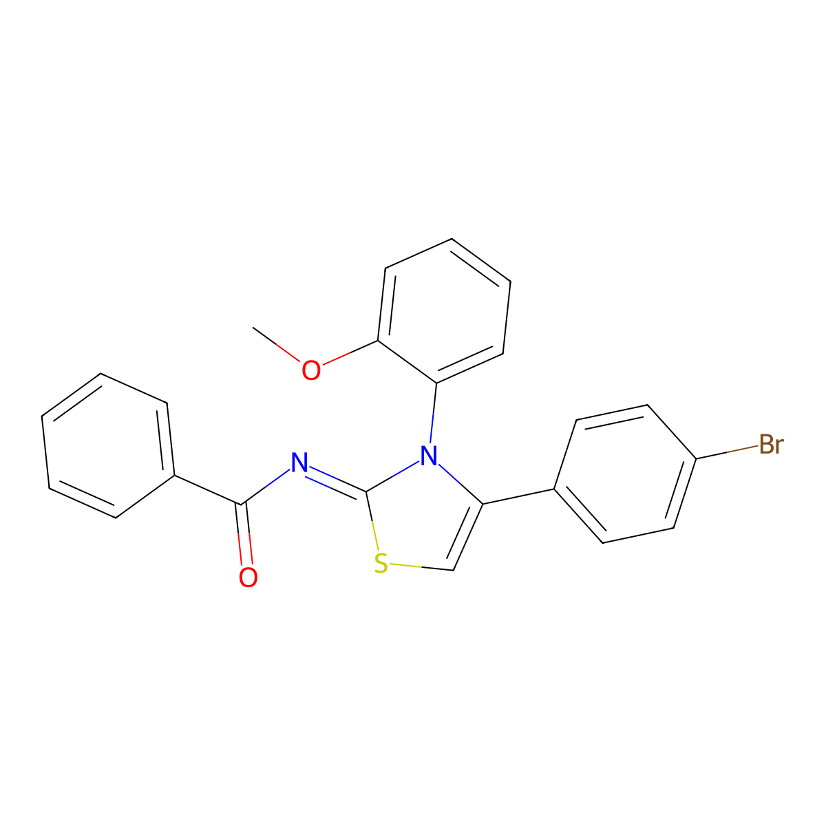 N-[4-(4-bromophenyl)-3-(2-methoxyphenyl)-1,3-thiazol-2-ylidene]benzamide molecular structure, CAS 5251-14-9