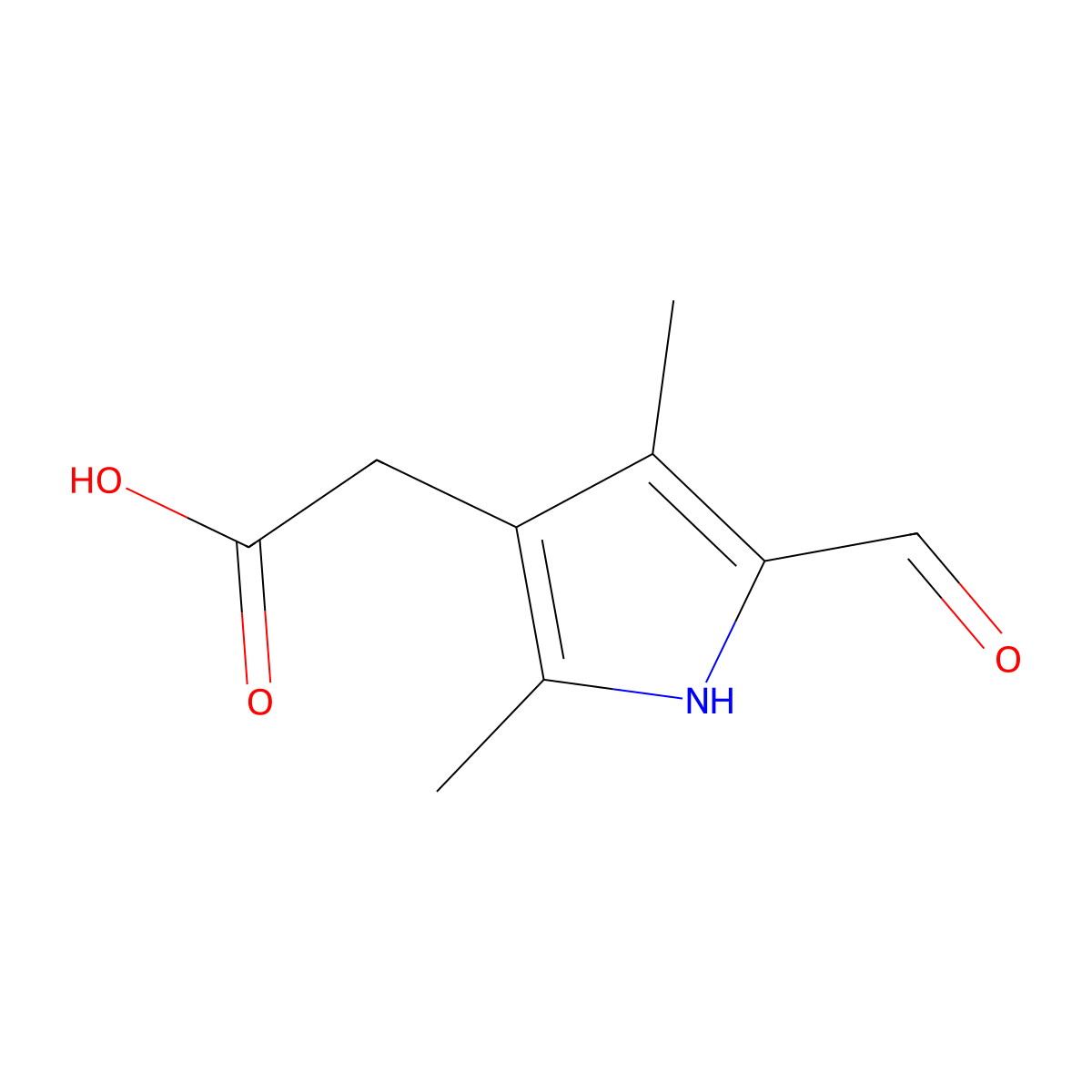2-(5-Formyl-2,4-dimethyl-1H-pyrrol-3-YL)acetic acid molecular structure, CAS 52513-48-1