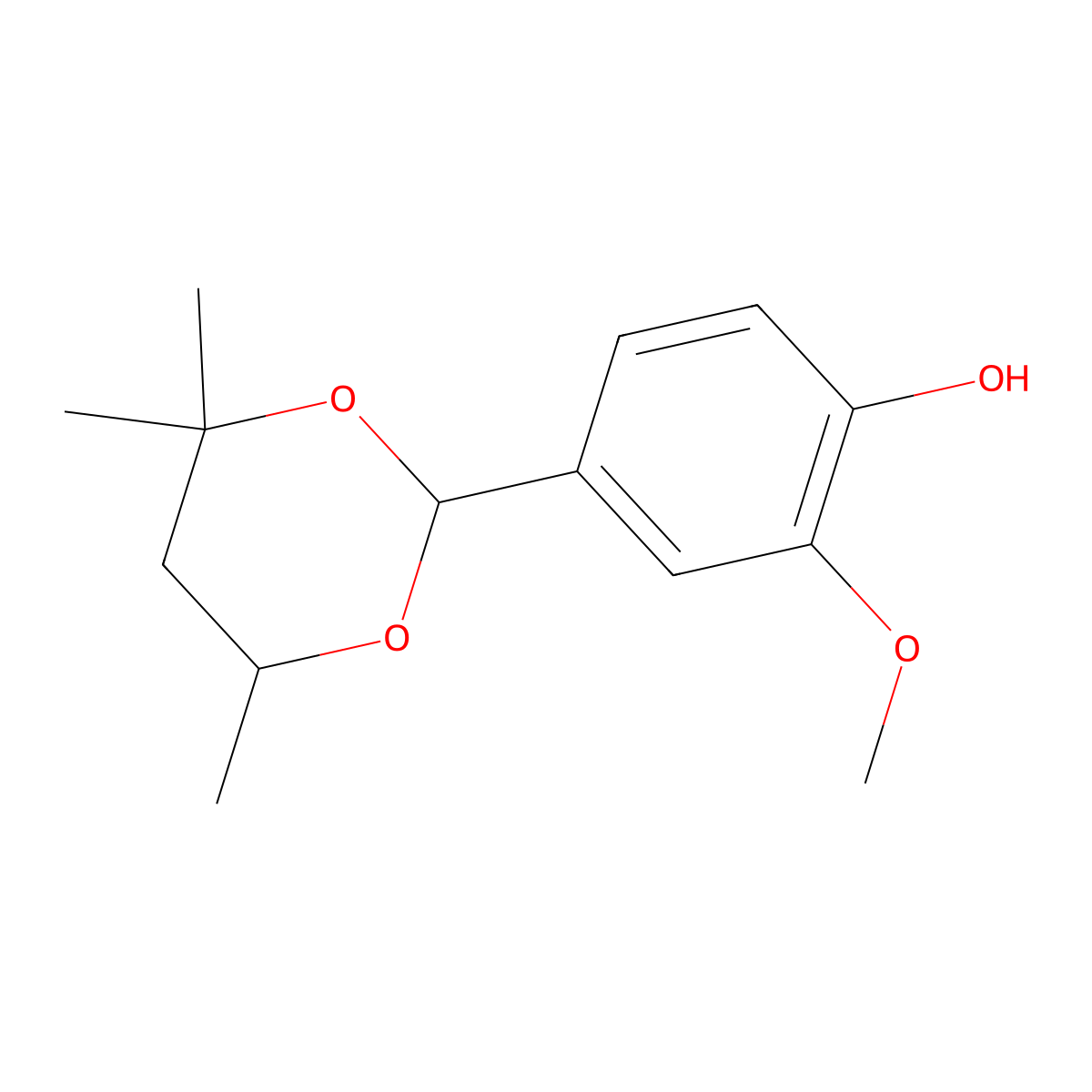 Phenol, 2-methoxy-4-(4,4,6-trimethyl-1,3-dioxan-2-yl)- molecular structure, CAS 52514-66-6