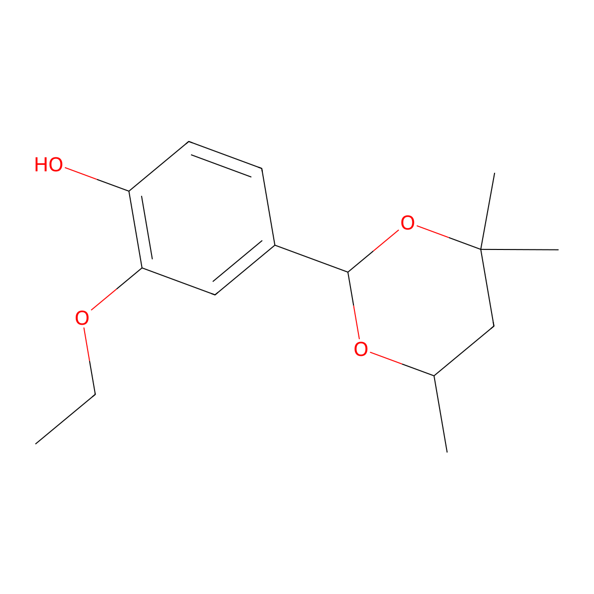 Phenol, 2-ethoxy-4-(4,4,6-trimethyl-1,3-dioxan-2-yl)- molecular structure, CAS 52514-67-7
