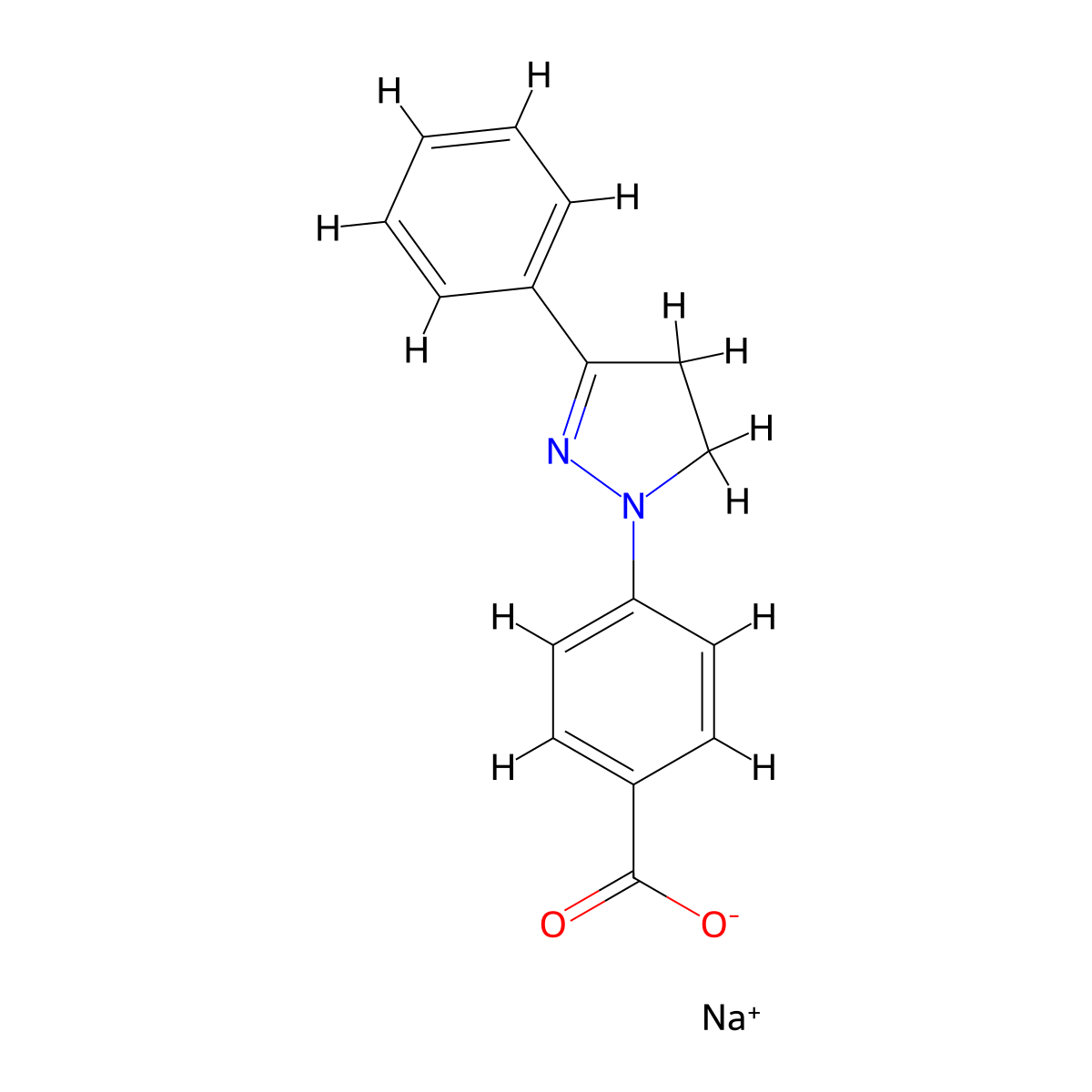 Sodium 4-(3-phenyl-4,5-dihydro-1H-pyrazol-1-yl)benzoate molecular structure, CAS 5252-93-7