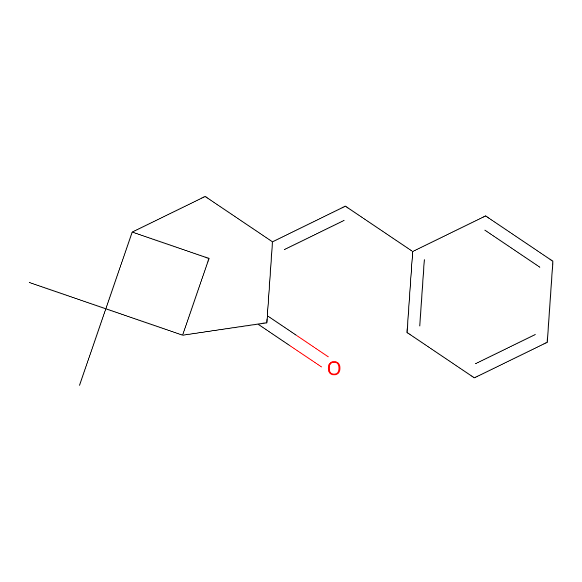 Bicyclo[3.1.1]heptan-2-one, 6,6-dimethyl-3-(phenylmethylene)- molecular structure, CAS 52528-32-2