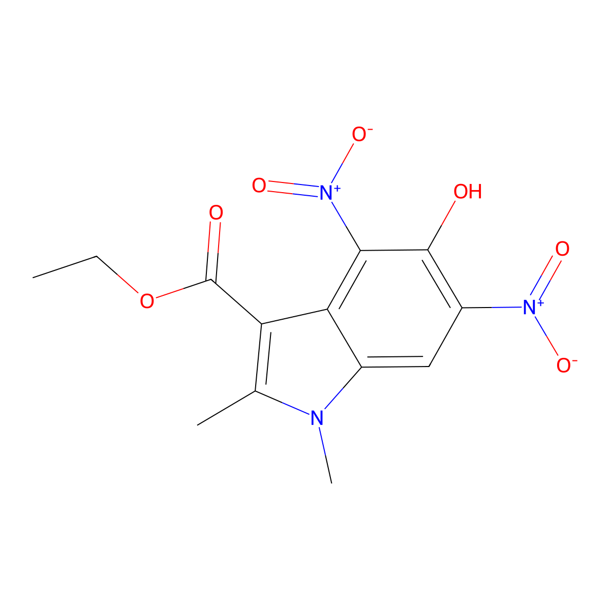 Ethyl 5-hydroxy-1,2-dimethyl-4,6-dinitroindole-3-carboxylate molecular structure, CAS 52535-59-8