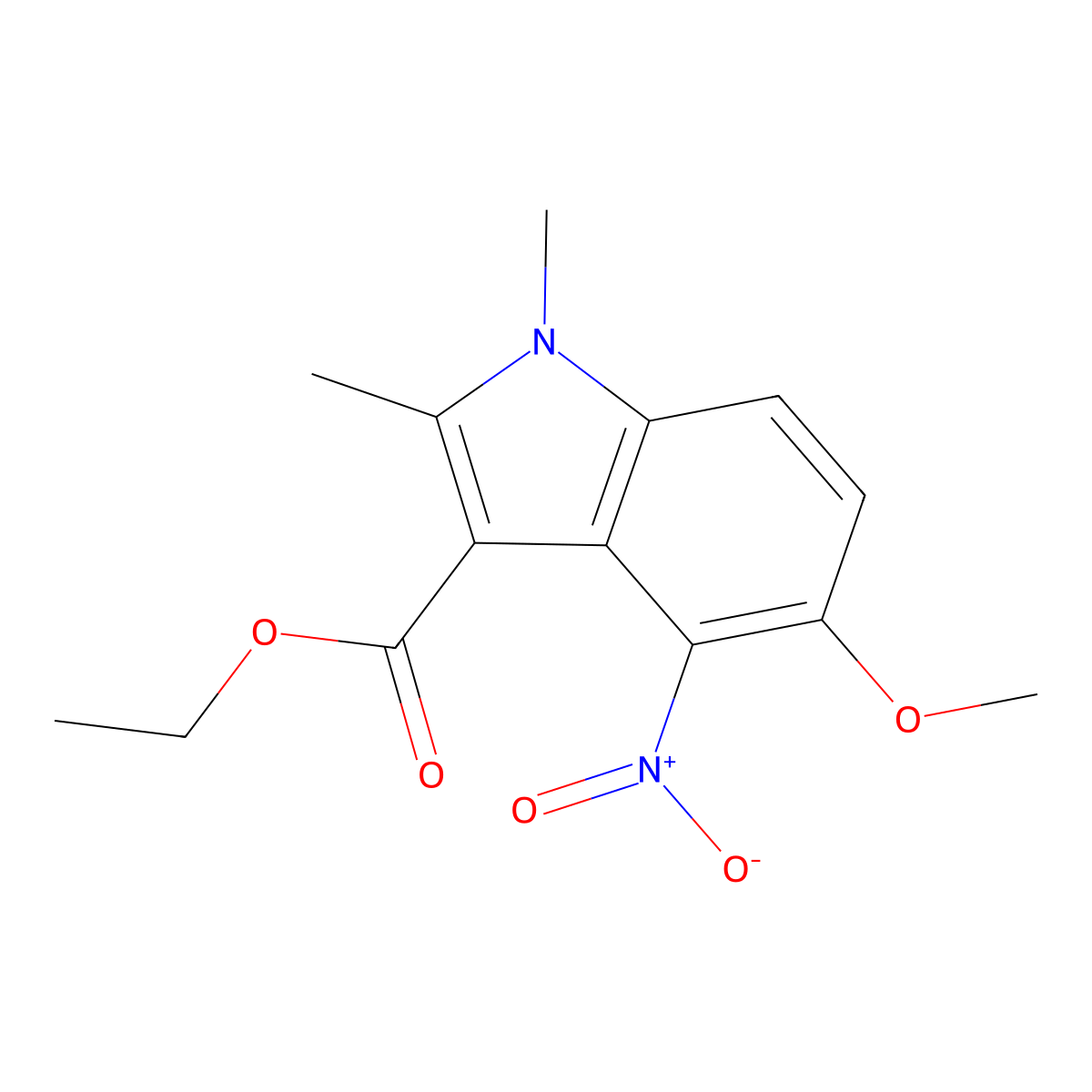 ethyl 5-methoxy-1,2-dimethyl-4-nitro-1H-indole-3-carboxylate molecular structure, CAS 52535-61-2