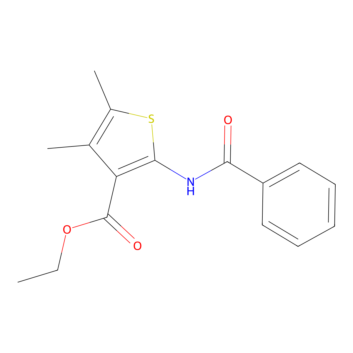 Ethyl 2-benzamido-4,5-dimethylthiophene-3-carboxylate molecular structure, CAS 52535-68-9