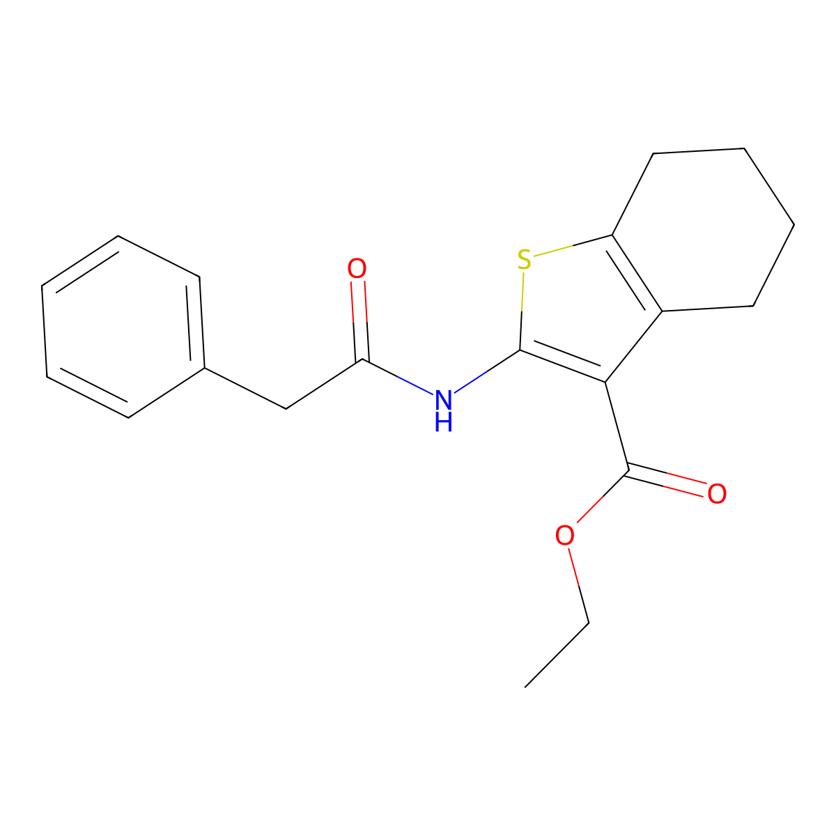 Ethyl 4,5,6,7-tetrahydro-2-((2-phenylacetyl)amino)benzo(b)thiophene-3-carboxylate molecular structure, CAS 52535-69-0