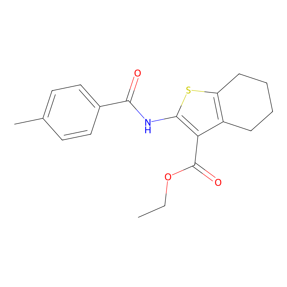 Ethyl 2-[(4-methylbenzoyl)amino]-4,5,6,7-tetrahydro-1-benzothiophene-3-carboxylate molecular structure, CAS 52535-70-3