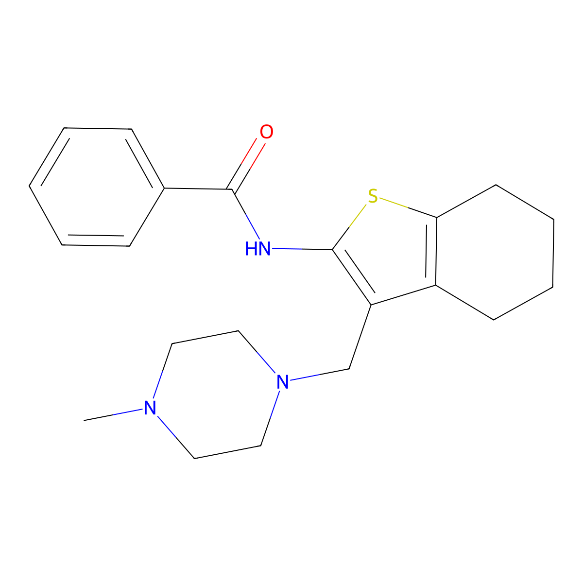 N-[3-[(4-methylpiperazin-1-yl)methyl]-4,5,6,7-tetrahydro-1-benzothiophen-2-yl]benzamide molecular structure, CAS 52535-89-4