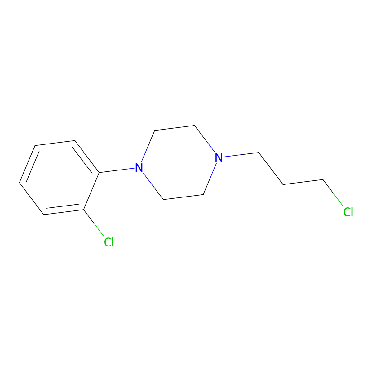 1-(2-Chlorophenyl)-4-(3-chloropropyl)piperazine molecular structure, CAS 52536-36-4