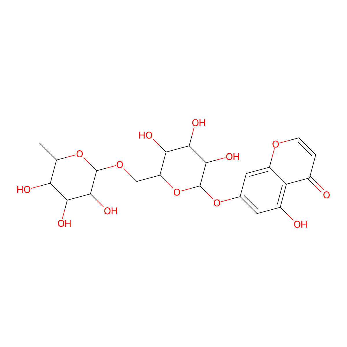 5-Hydroxy-7-[3,4,5-trihydroxy-6-[(3,4,5-trihydroxy-6-methyloxan-2-yl)oxymethyl]oxan-2-yl]oxychromen-4-one molecular structure, CAS 52538-46-2