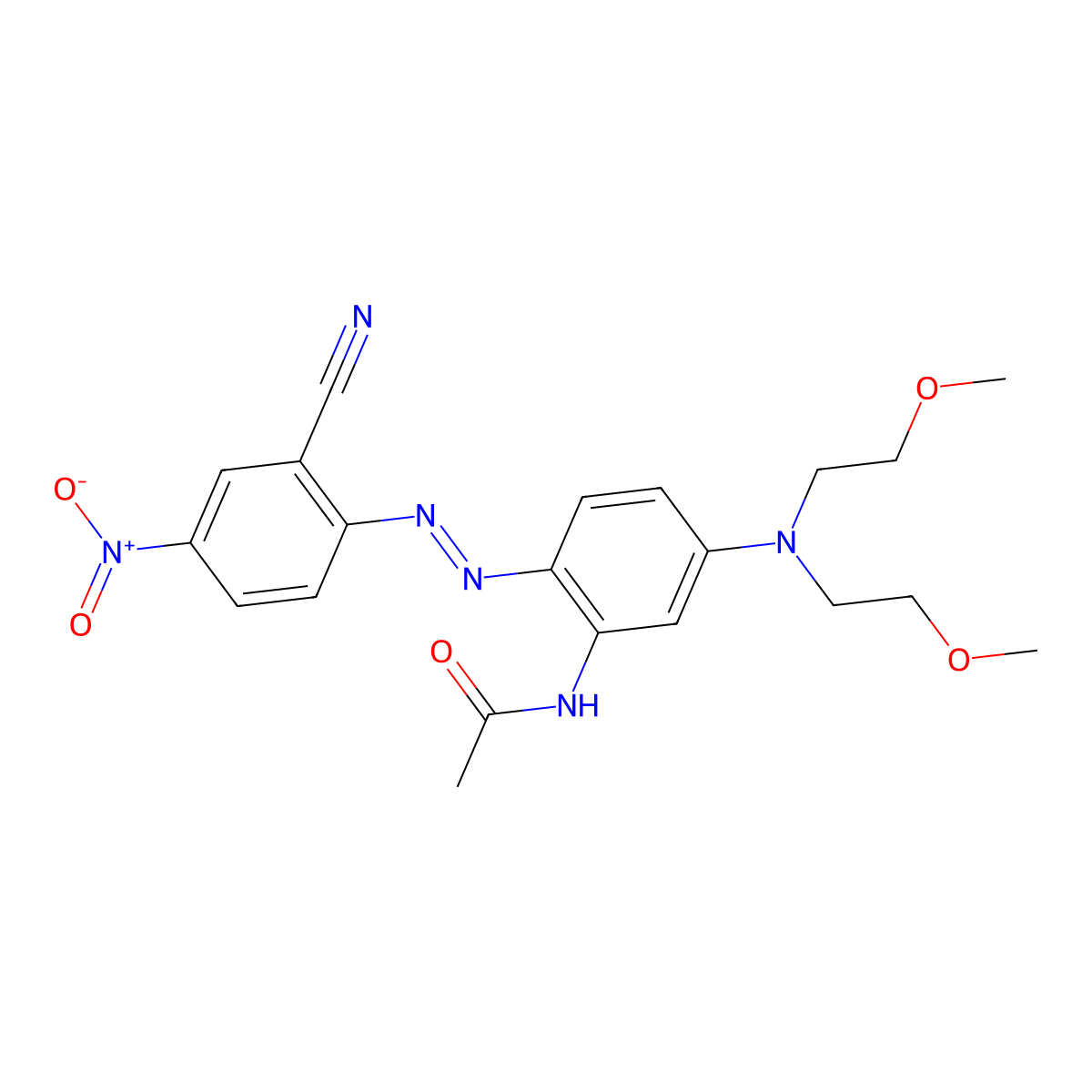 N-[5-[bis(2-methoxyethyl)amino]-2-[(2-cyano-4-nitrophenyl)azo]phenyl]acetamide molecular structure, CAS 52549-57-2