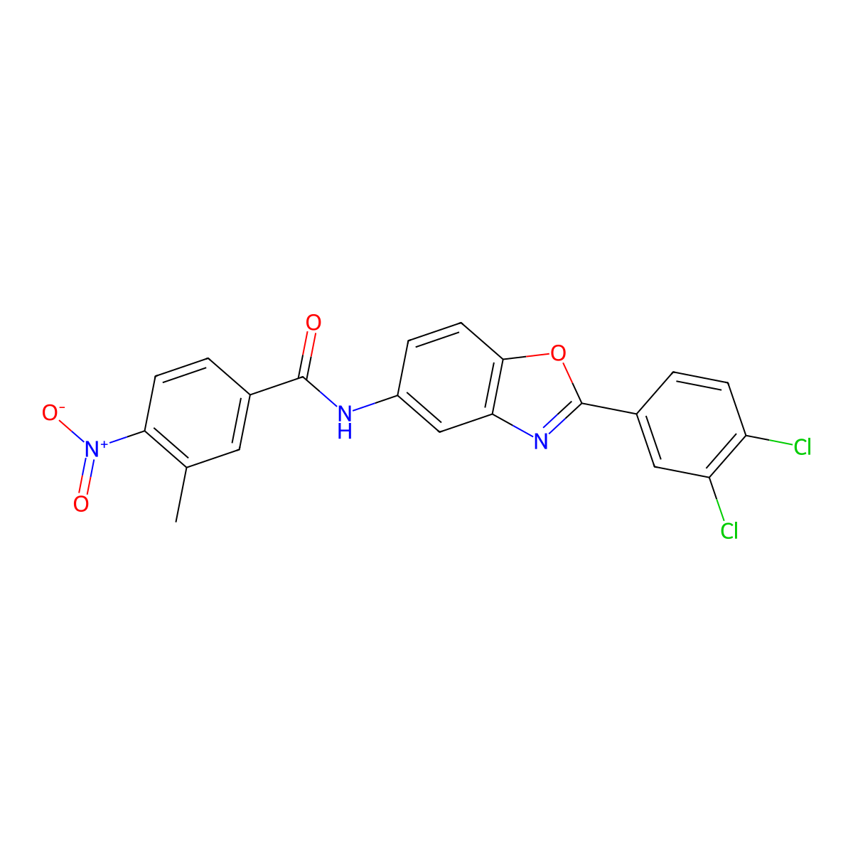 N-[2-(3,4-dichlorophenyl)-1,3-benzoxazol-5-yl]-3-methyl-4-nitrobenzamide molecular structure, CAS 5255-14-1