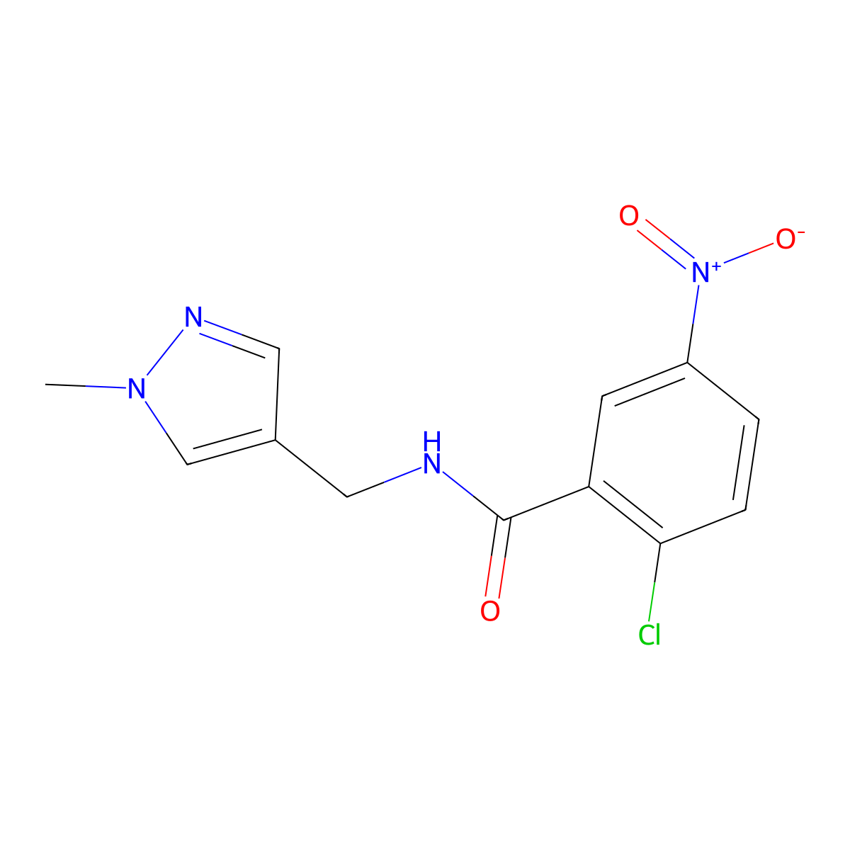2-chloro-N-[(1-methylpyrazol-4-yl)methyl]-5-nitrobenzamide molecular structure, CAS 525577-20-2