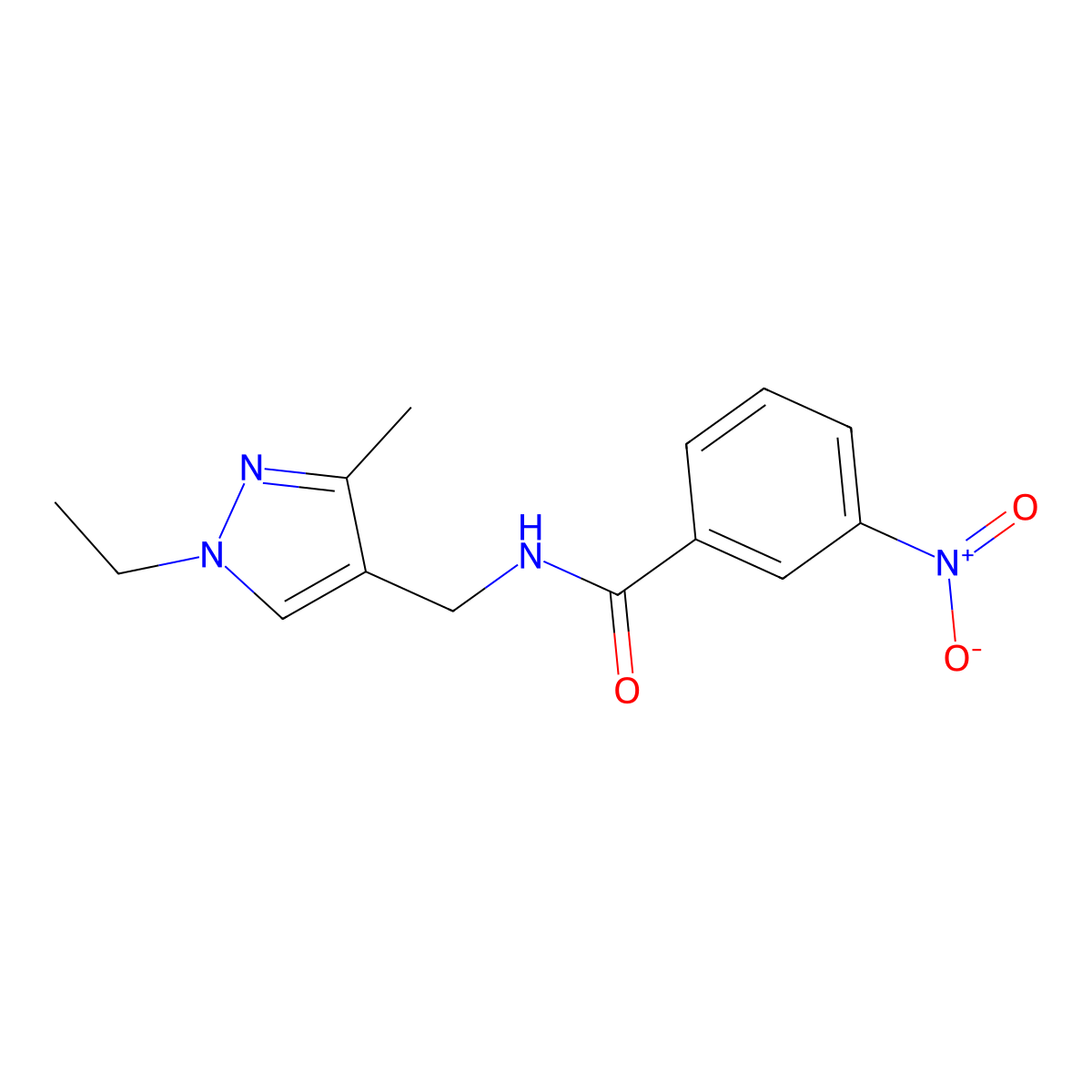 N-[(1-ethyl-3-methyl-1H-pyrazol-4-yl)methyl]-3-nitrobenzamide molecular structure, CAS 525577-39-3