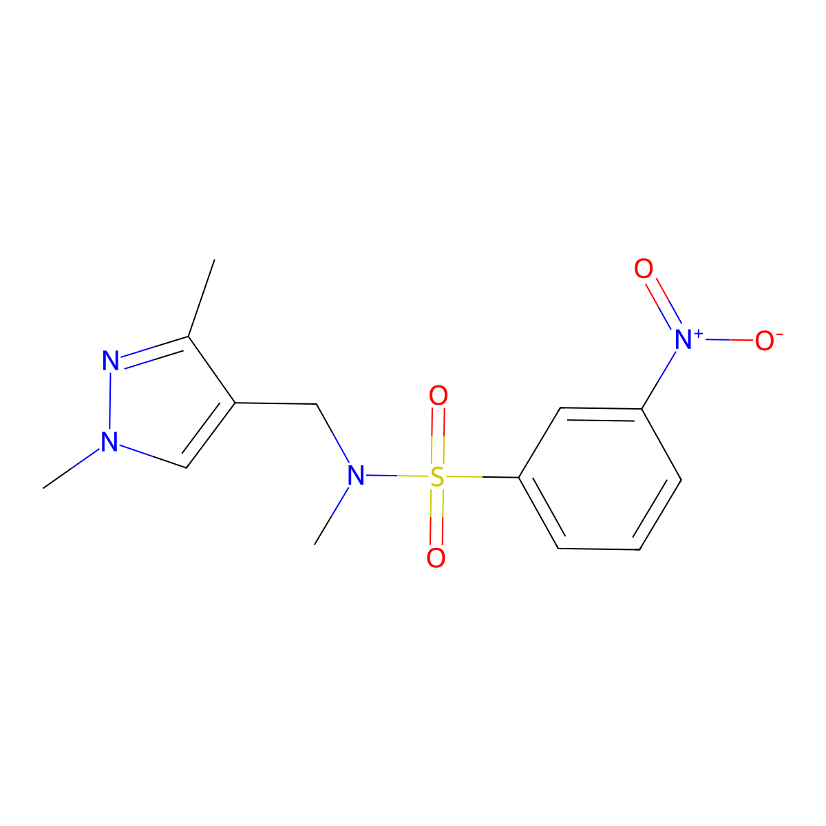 N-[(1,3-dimethylpyrazol-4-yl)methyl]-N-methyl-3-nitrobenzenesulfonamide molecular structure, CAS 525577-43-9