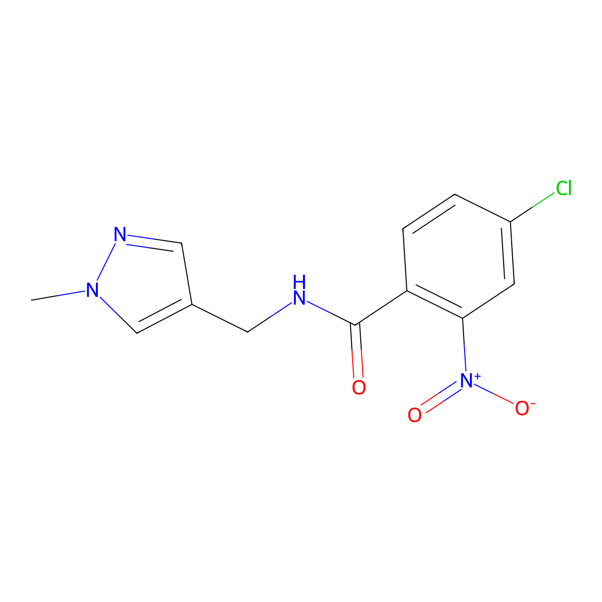 4-chloro-N-[(1-methylpyrazol-4-yl)methyl]-2-nitrobenzamide molecular structure, CAS 525577-44-0