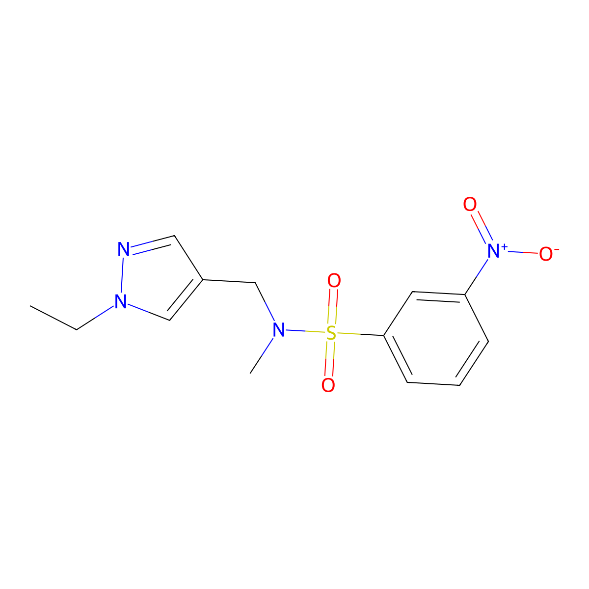 N-[(1-ethylpyrazol-4-yl)methyl]-N-methyl-3-nitrobenzenesulfonamide molecular structure, CAS 525577-57-5