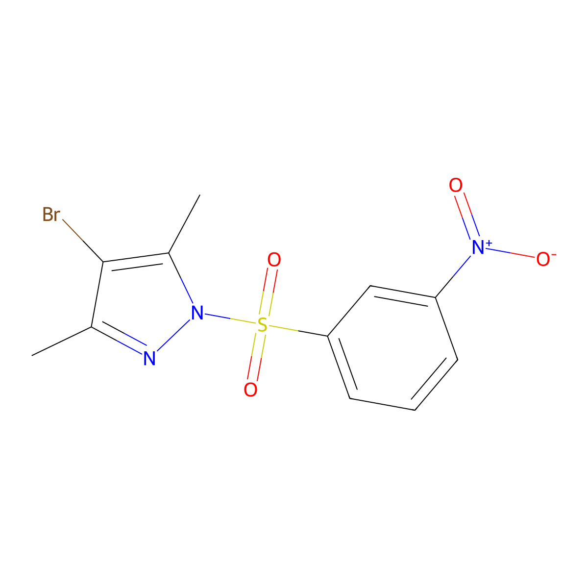 4-Bromo-3,5-dimethyl-1-(3-nitrophenyl)sulfonylpyrazole molecular structure, CAS 525577-64-4