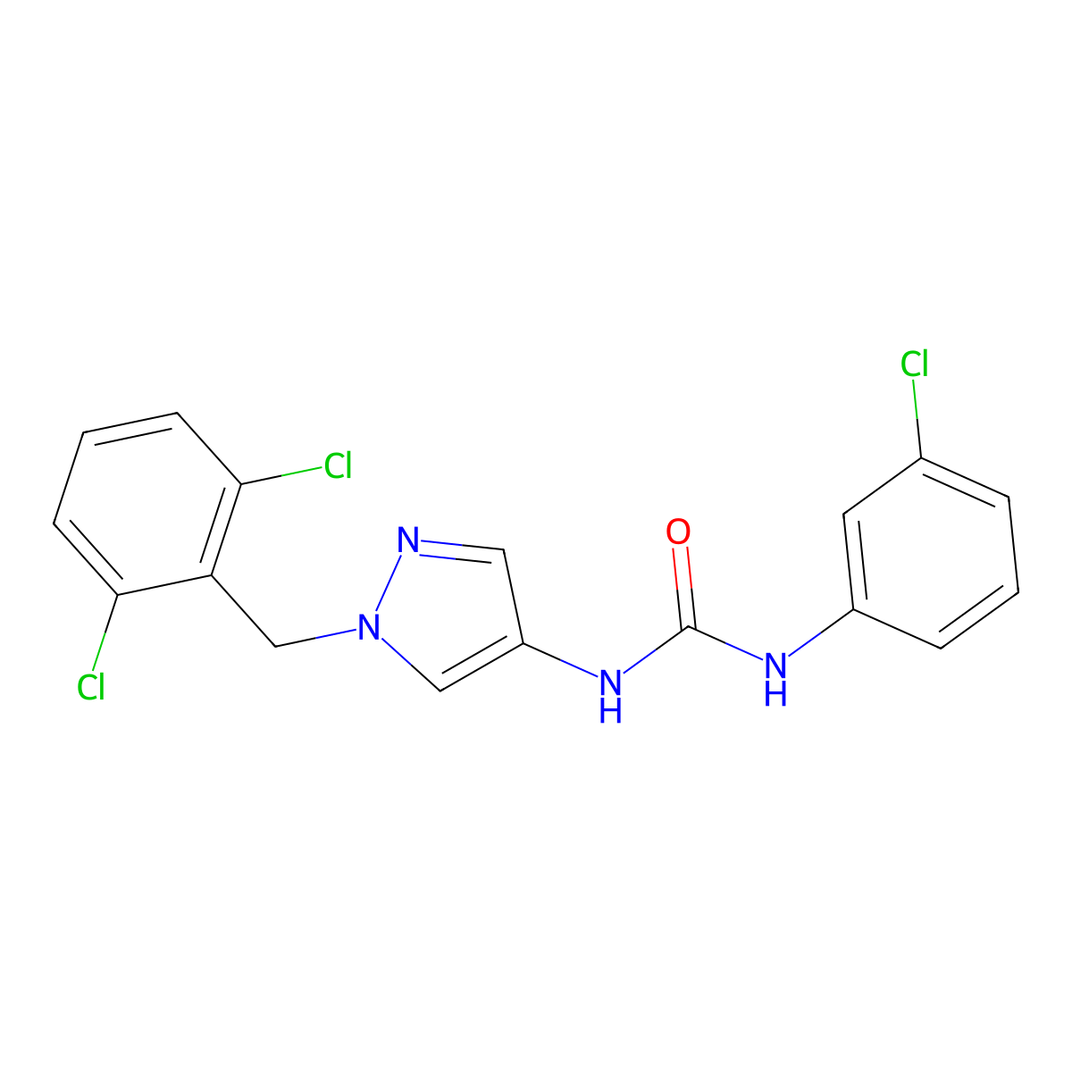 1-(3-Chlorophenyl)-3-[1-[(2,6-dichlorophenyl)methyl]pyrazol-4-yl]urea molecular structure, CAS 525577-66-6