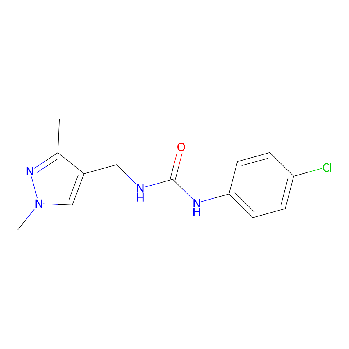 N-(4-chlorophenyl)-N'-[(1,3-dimethyl-1H-pyrazol-4-yl)methyl]urea molecular structure, CAS 525578-20-5