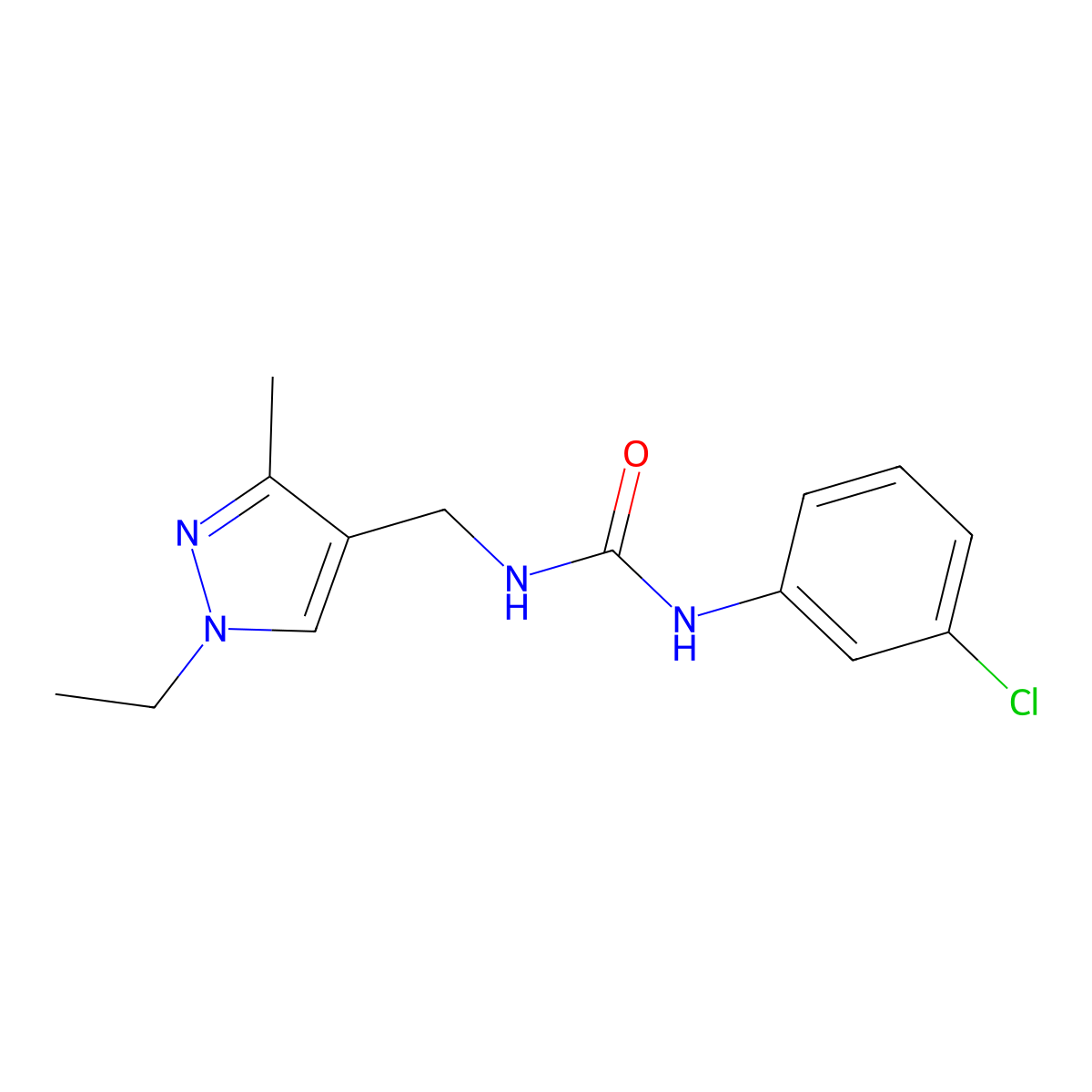 1-(3-Chlorophenyl)-3-[(1-ethyl-3-methylpyrazol-4-yl)methyl]urea molecular structure, CAS 525578-30-7