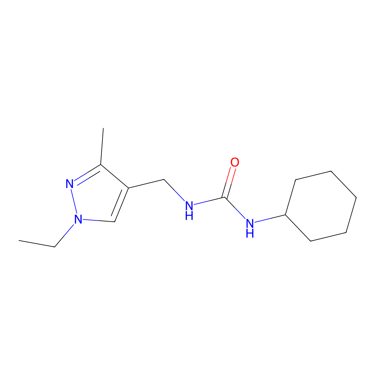 1-Cyclohexyl-3-[(1-ethyl-3-methylpyrazol-4-yl)methyl]urea molecular structure, CAS 525578-32-9