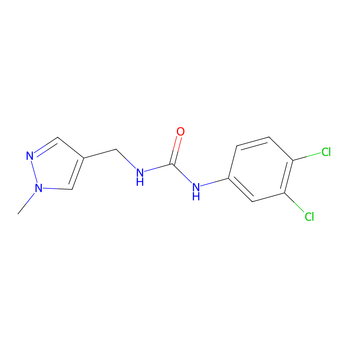 1-(3,4-Dichlorophenyl)-3-[(1-methylpyrazol-4-yl)methyl]urea molecular structure, CAS 525578-39-6