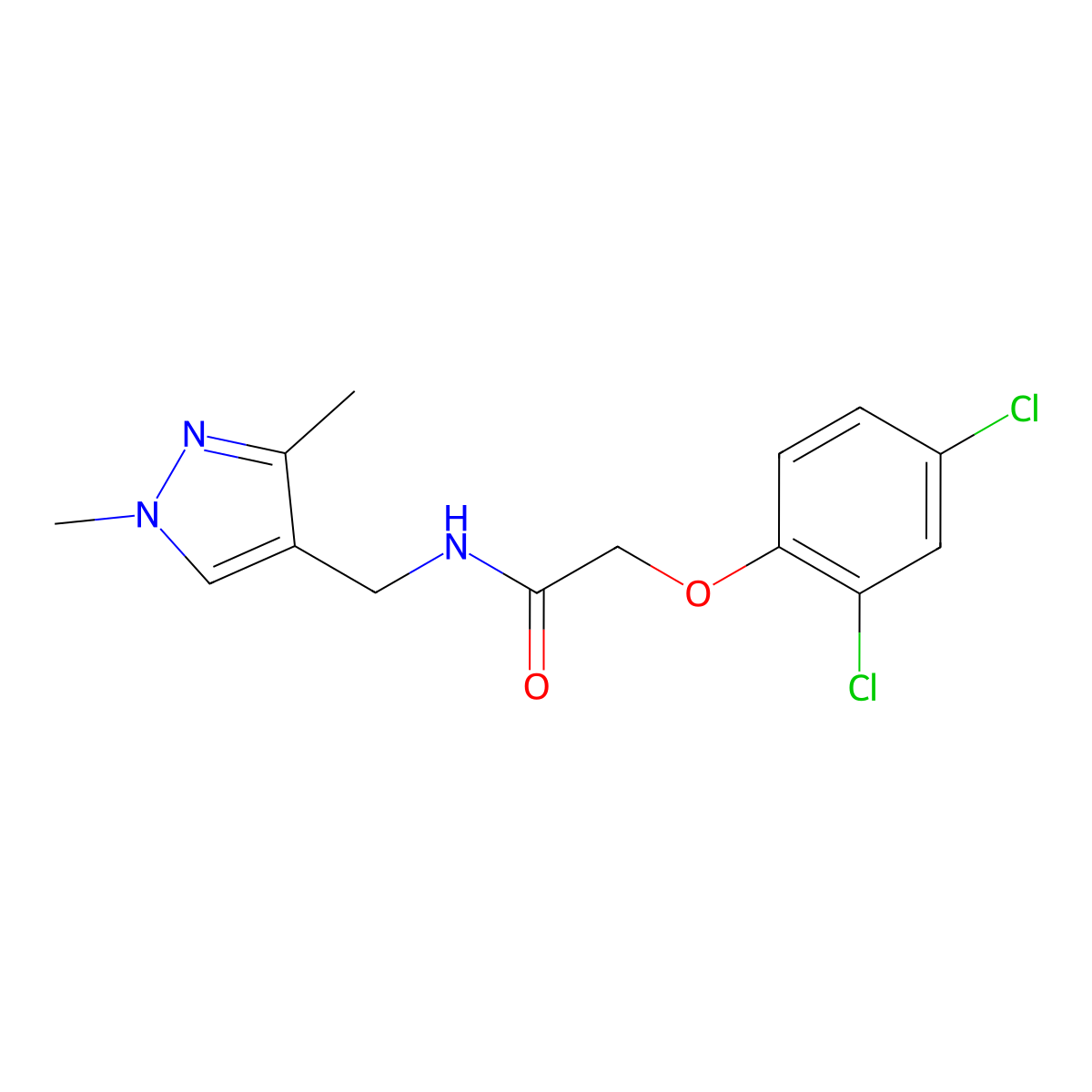2-(2,4-dichlorophenoxy)-N-[(1,3-dimethyl-1H-pyrazol-4-yl)methyl]acetamide molecular structure, CAS 525578-47-6