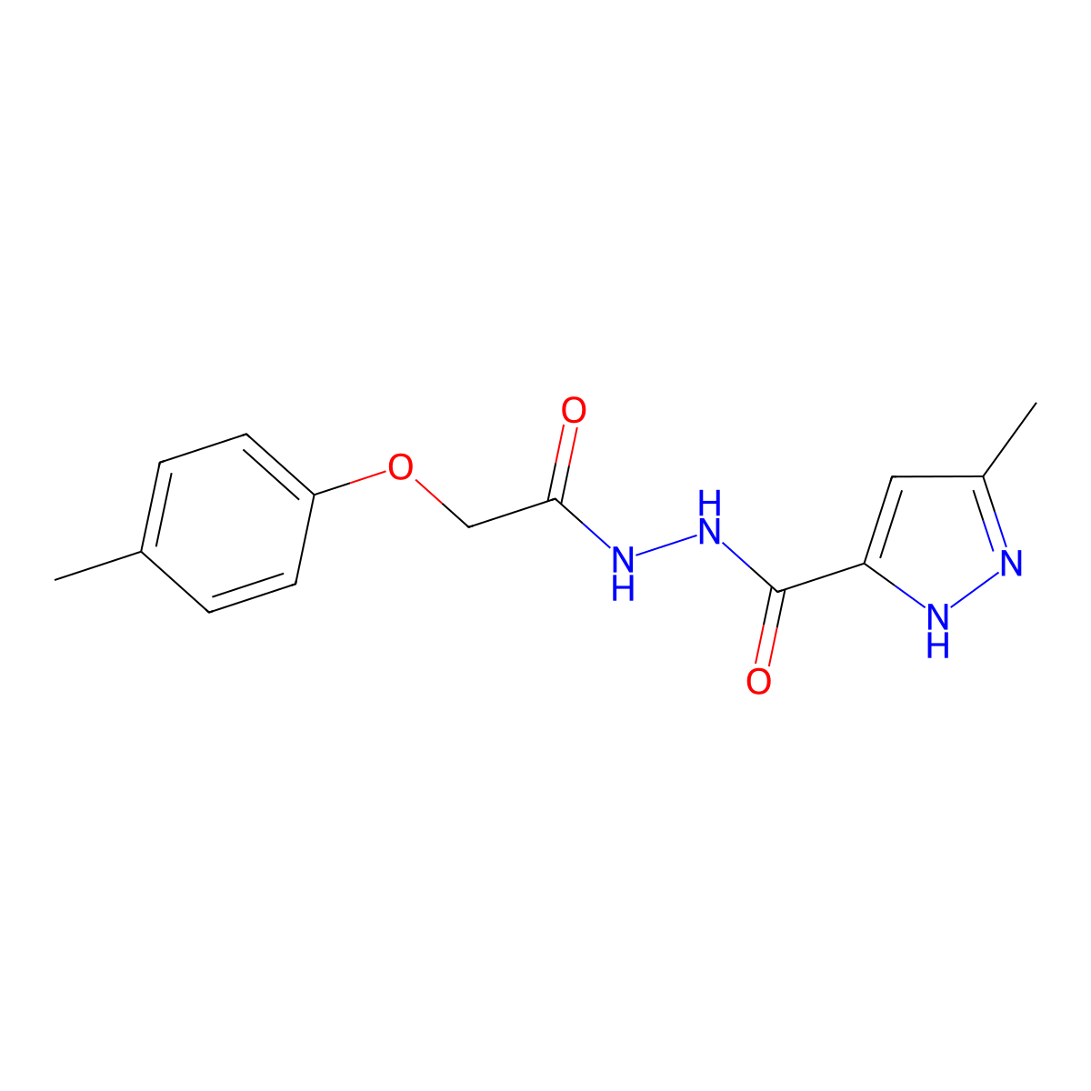 3-methyl-N'-[(4-methylphenoxy)acetyl]-1H-pyrazole-5-carbohydrazide molecular structure, CAS 525580-80-7