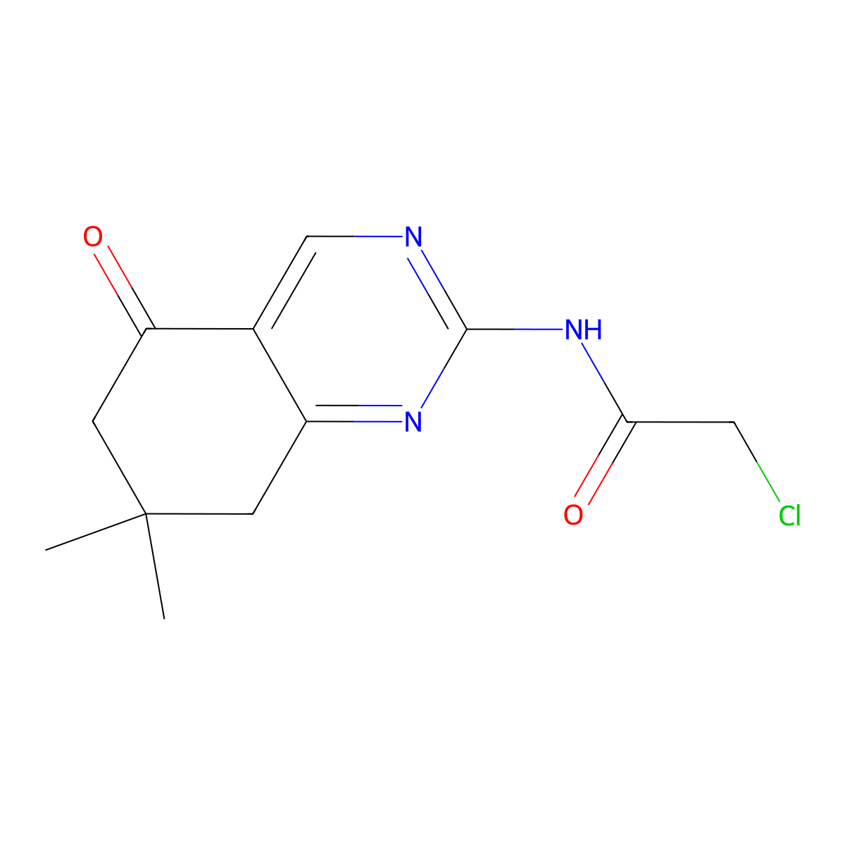2-chloro-N-(7,7-dimethyl-5-oxo-5,6,7,8-tetrahydroquinazolin-2-yl)acetamide molecular structure, CAS 525581-27-5