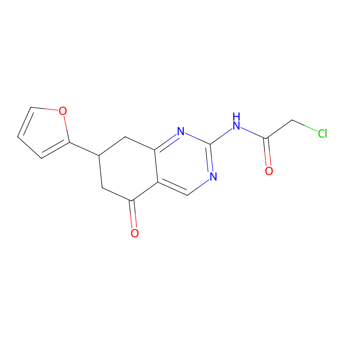 2-chloro-N-[7-(2-furyl)-5-oxo-5,6,7,8-tetrahydroquinazolin-2-yl]acetamide molecular structure, CAS 525581-28-6