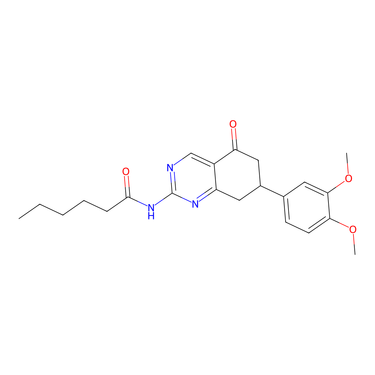 N-[7-(3,4-dimethoxyphenyl)-5-oxo-5,6,7,8-tetrahydroquinazolin-2-yl]hexanamide molecular structure, CAS 525581-29-7