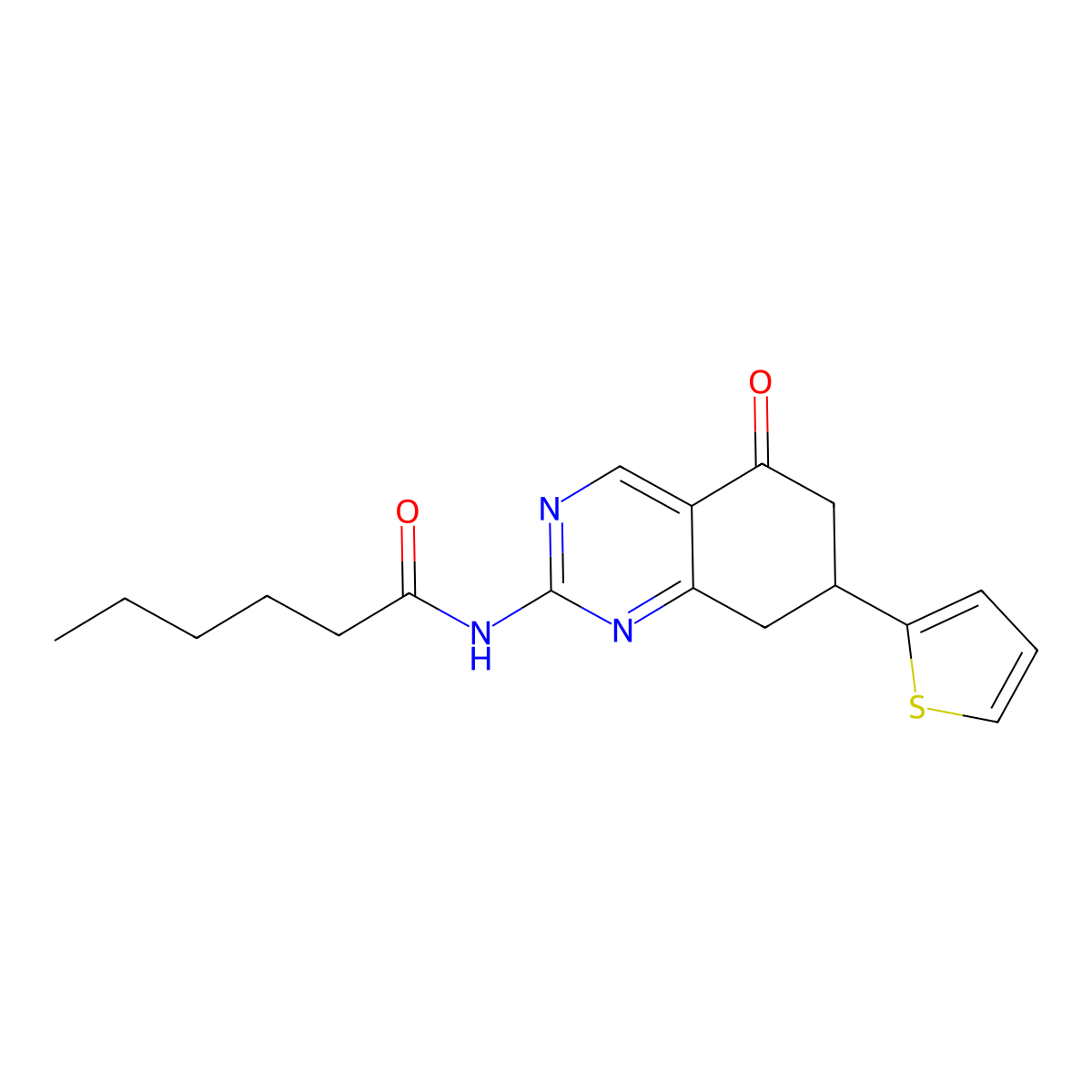 N-(5-oxo-7-(2-thienyl)-6,7,8-trihydroquinazolin-2-yl)hexanamide molecular structure, CAS 525581-30-0