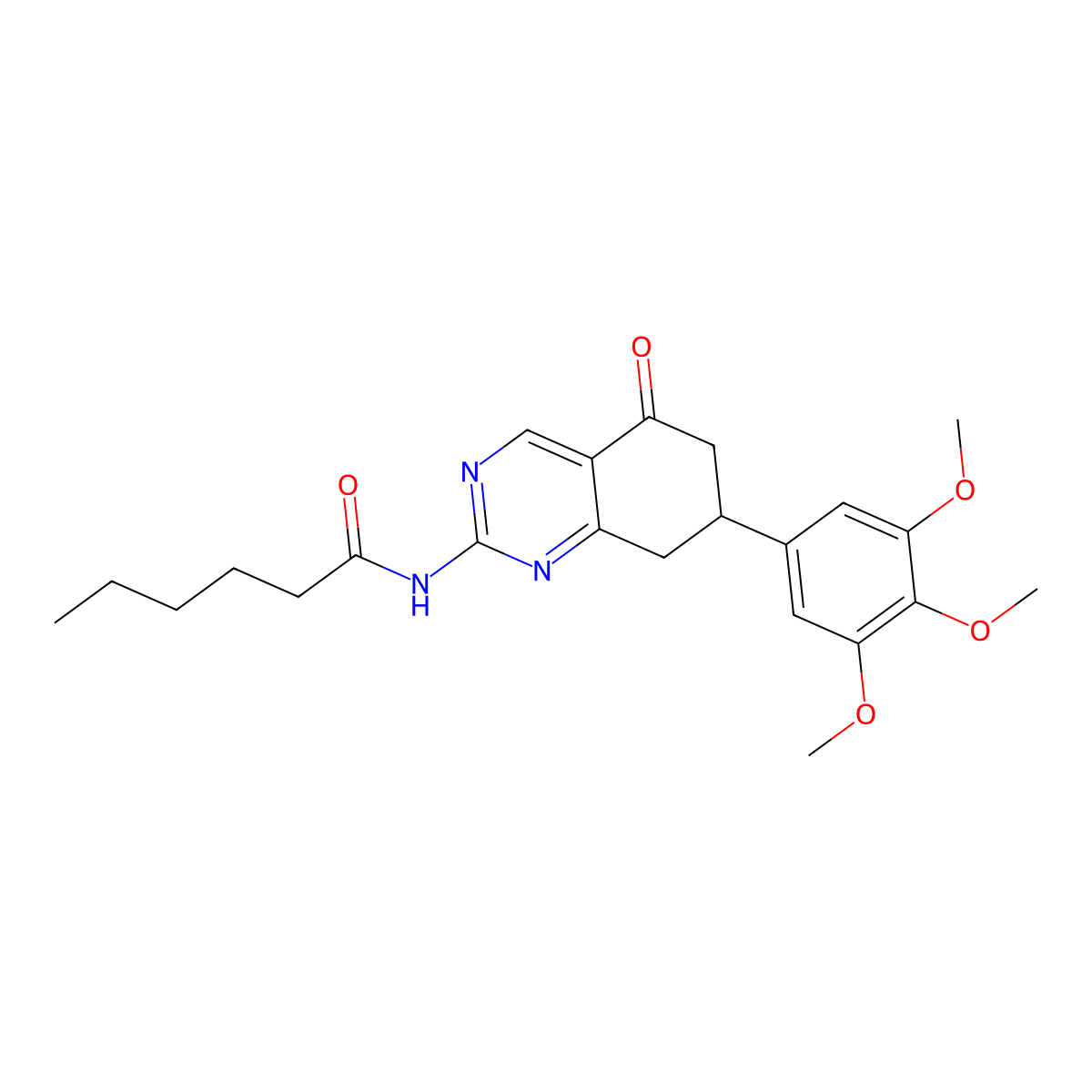 N-[5-oxo-7-(3,4,5-trimethoxyphenyl)-5,6,7,8-tetrahydroquinazolin-2-yl]hexanamide molecular structure, CAS 525581-31-1
