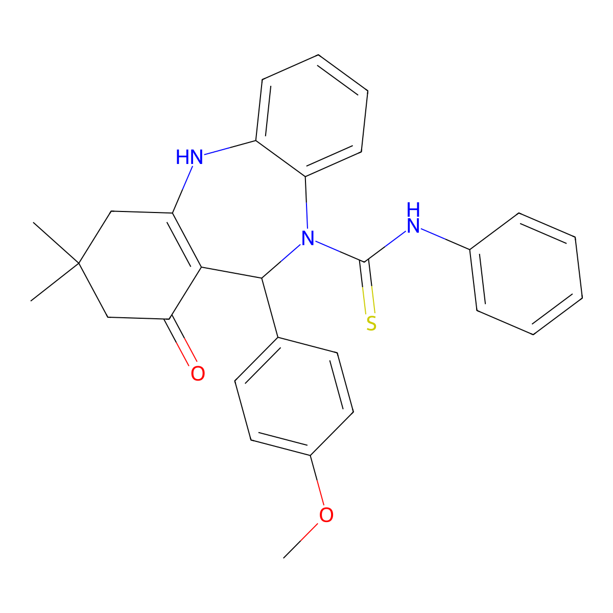 1-hydroxy-11-(4-methoxyphenyl)-3,3-dimethyl-N-phenyl-2,3,4,11-tetrahydro-10H-dibenzo[b,e][1,4]diazepine-10-carbothioamide molecular structure, CAS 525581-42-4
