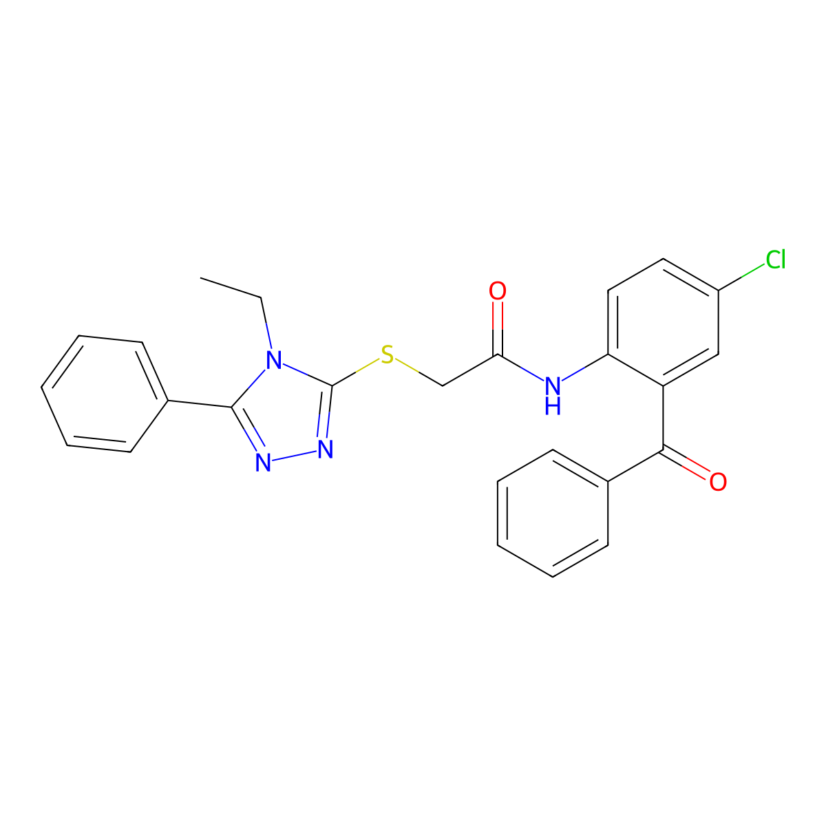 N-(2-benzoyl-4-chlorophenyl)-2-[(4-ethyl-5-phenyl-1,2,4-triazol-3-yl)sulfanyl]acetamide molecular structure, CAS 525581-49-1