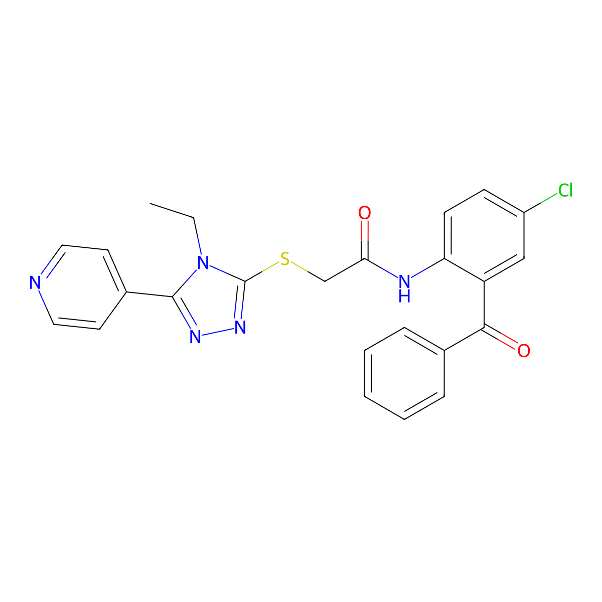 N-[4-chloro-2-(phenylcarbonyl)phenyl]-2-{[4-ethyl-5-(pyridin-4-yl)-4H-1,2,4-triazol-3-yl]sulfanyl}acetamide molecular structure, CAS 525581-50-4