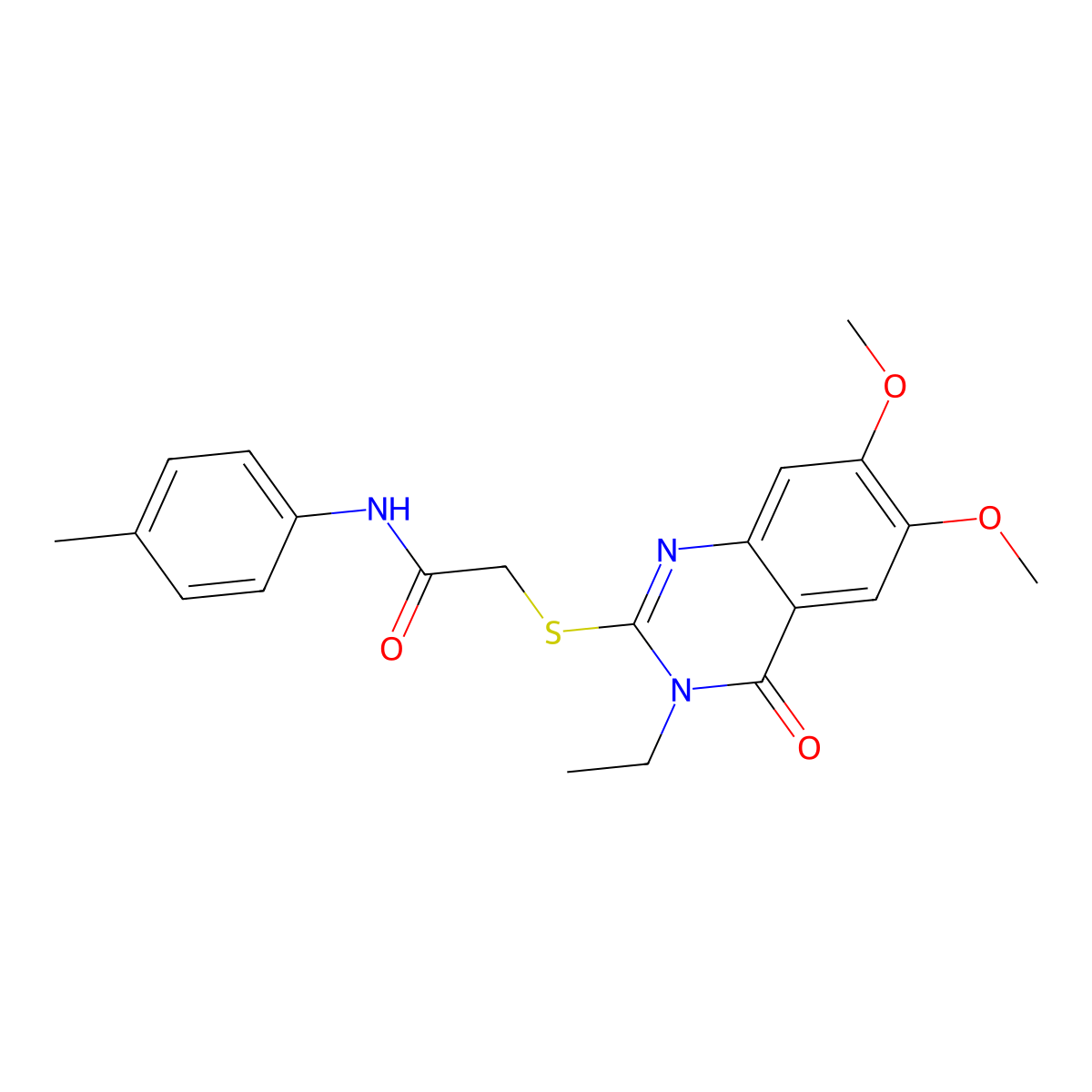 2-[(3-ethyl-6,7-dimethoxy-4-oxo-3,4-dihydroquinazolin-2-yl)sulfanyl]-N-(4-methylphenyl)acetamide molecular structure, CAS 525581-55-9
