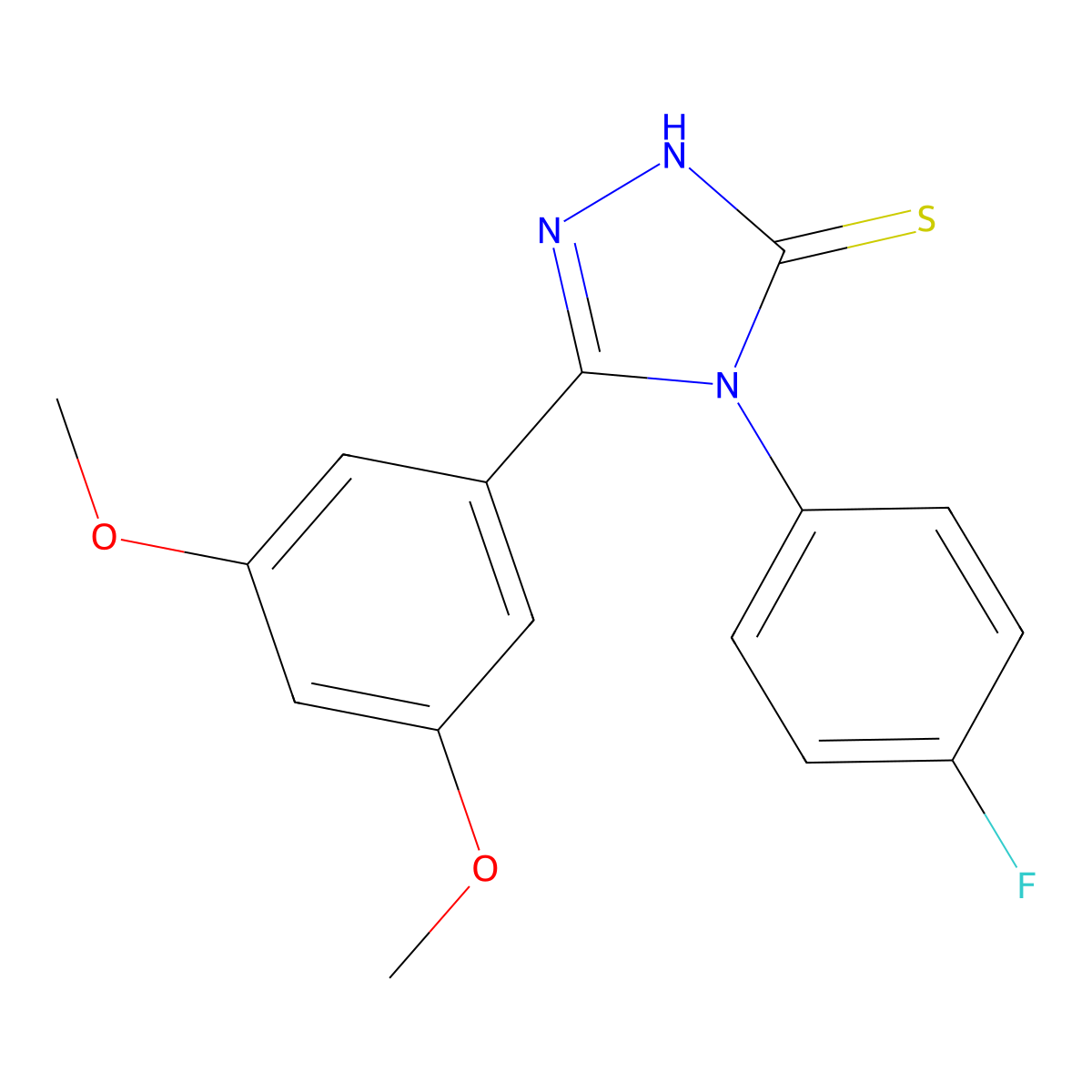 3-(3,5-dimethoxyphenyl)-4-(4-fluorophenyl)-1H-1,2,4-triazole-5-thione molecular structure, CAS 525581-60-6