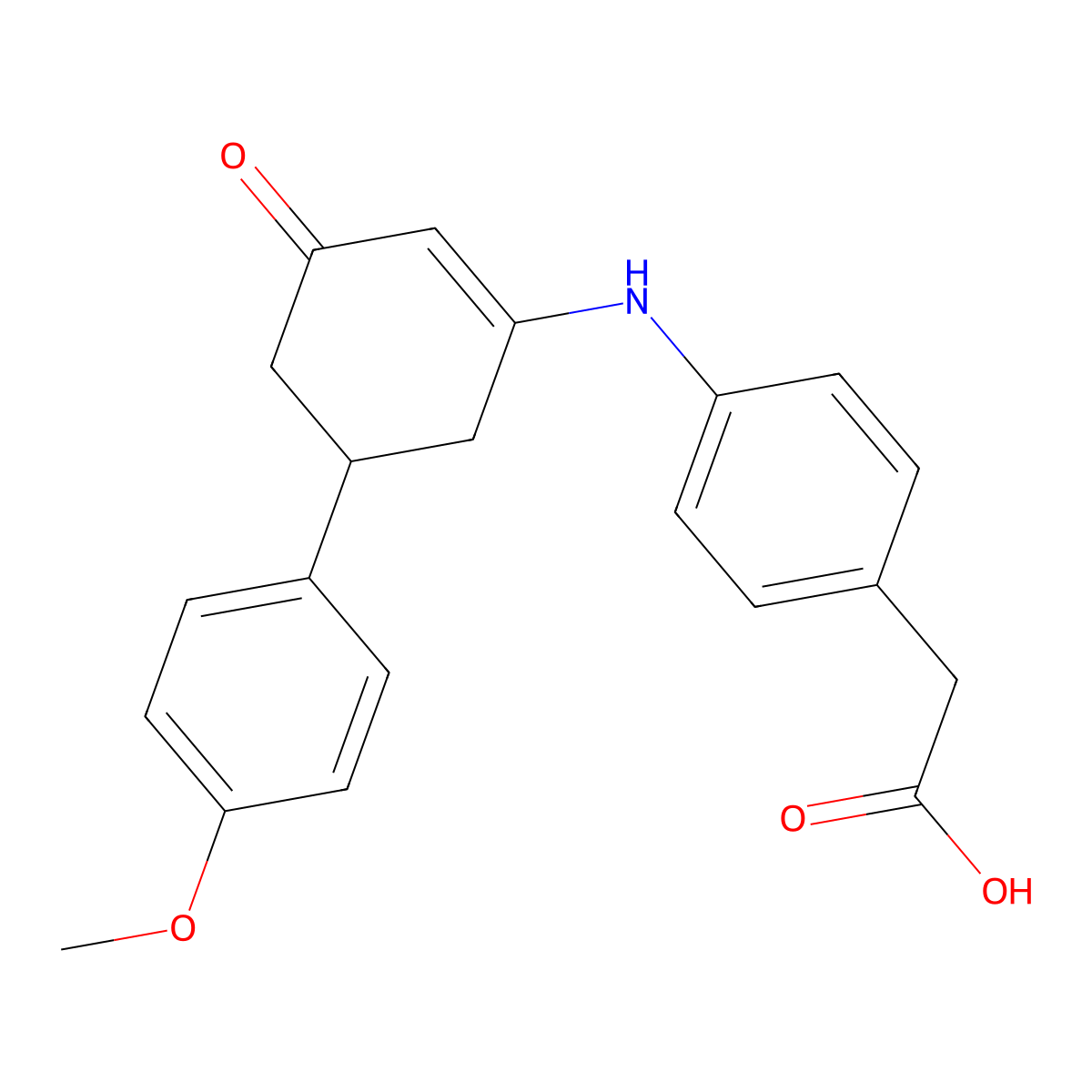 2-(4-{[5-(4-Methoxyphenyl)-3-oxocyclohex-1-enyl]amino}phenyl)acetic acid molecular structure, CAS 525581-64-0