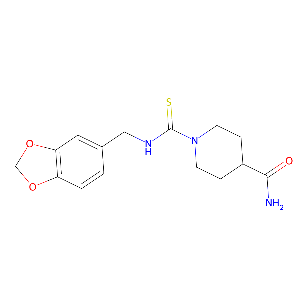 1-[(1,3-Benzodioxol-5-ylmethylamino)-sulfanylidenemethyl]-4-piperidinecarboxamide molecular structure, CAS 525581-90-2