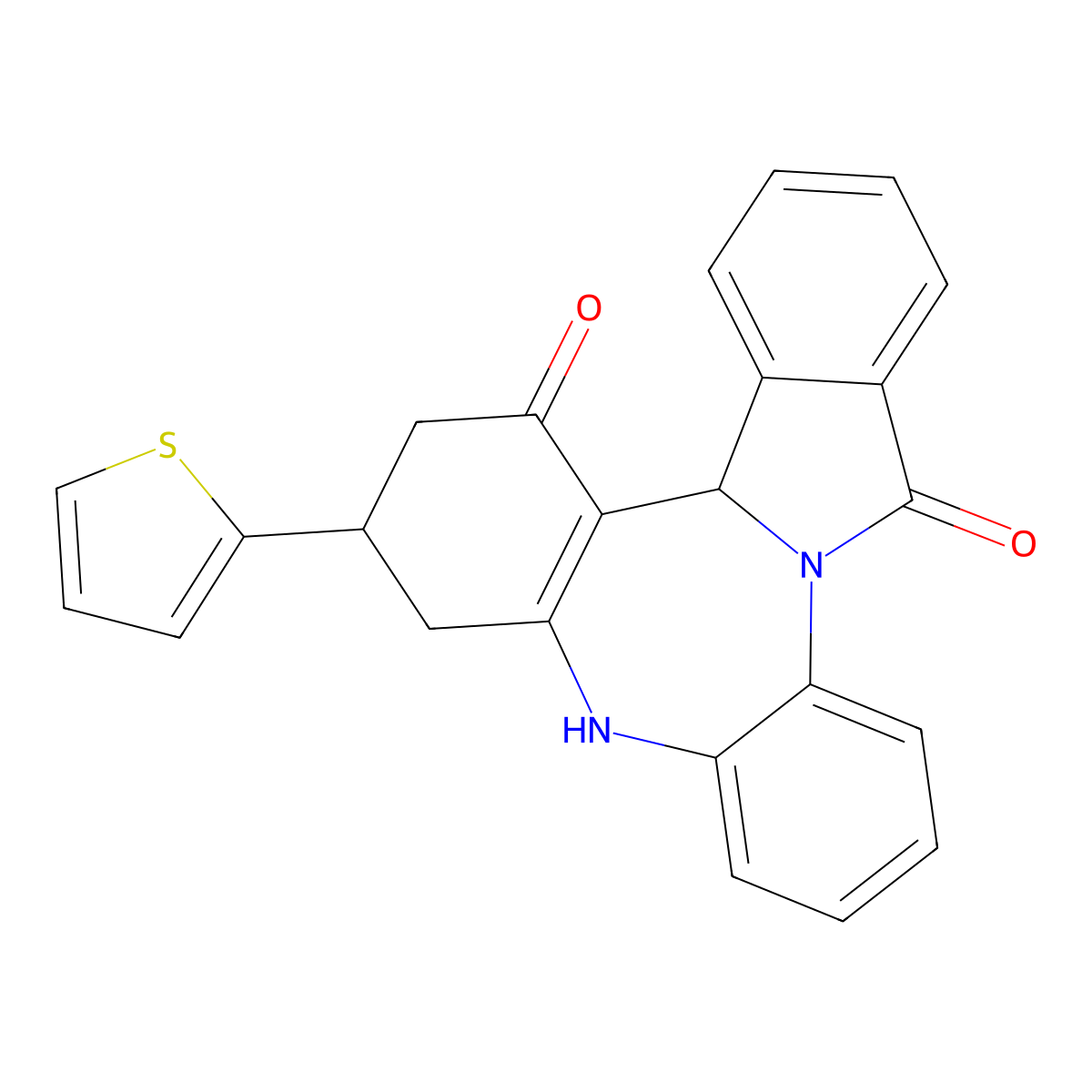 5-hydroxy-7-(thiophen-2-yl)-4b,6,7,8-tetrahydro-15H-dibenzo[2,3:5,6][1,4]diazepino[7,1-a]isoindol-15-one molecular structure, CAS 525581-98-0