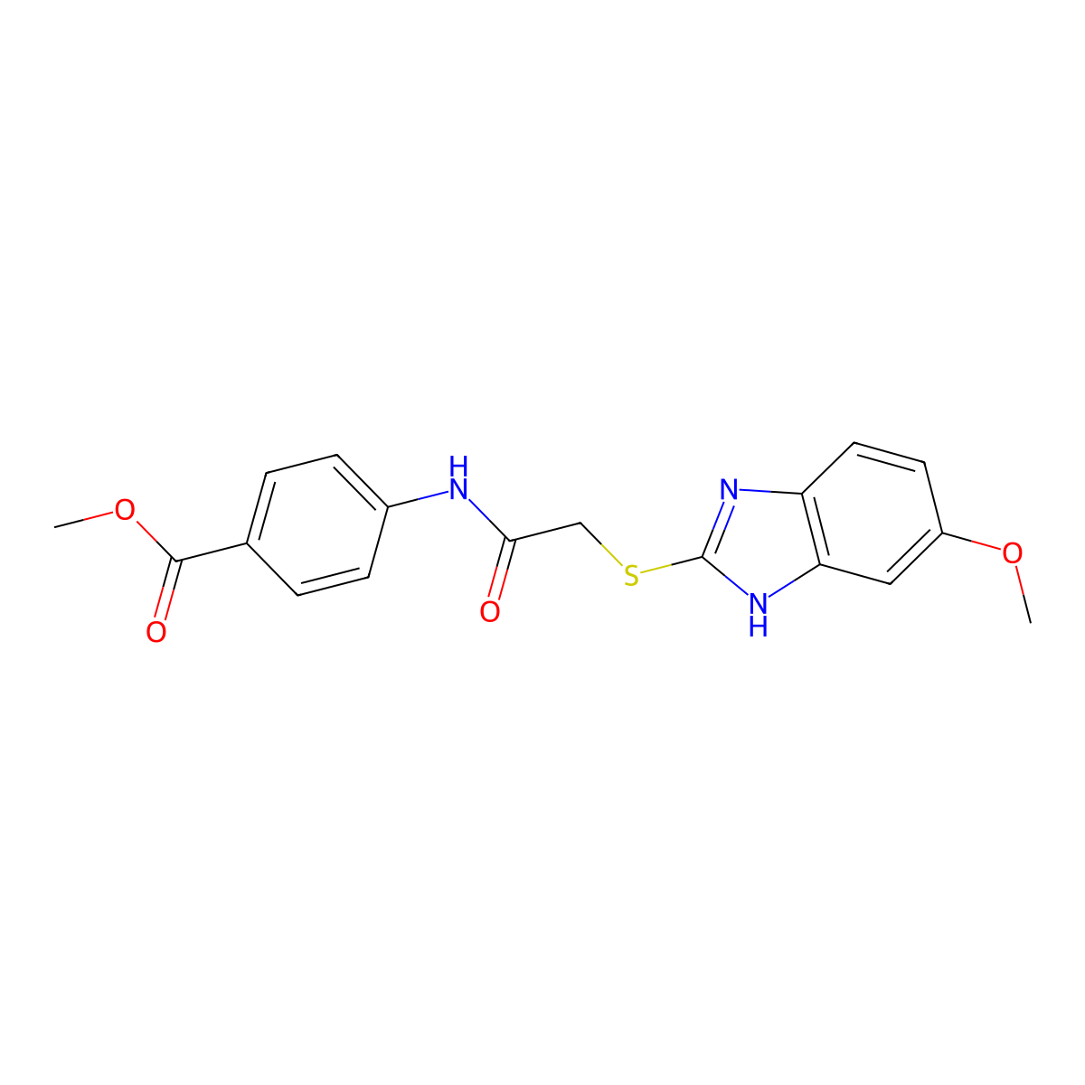 methyl 4-({[(5-methoxy-1H-benzimidazol-2-yl)thio]acetyl}amino)benzoate molecular structure, CAS 525582-01-8