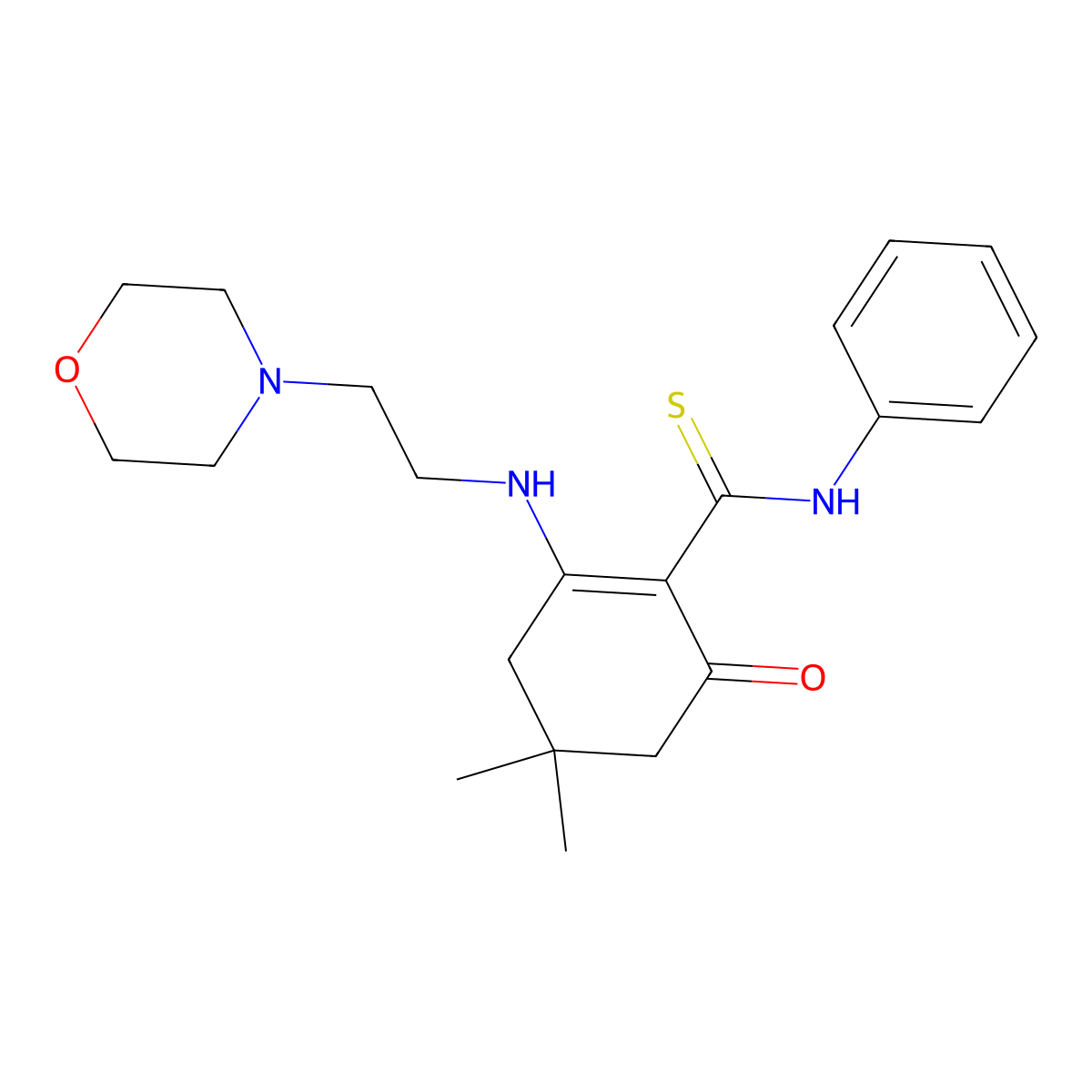 4,4-dimethyl-2-{[2-(morpholin-4-yl)ethyl]amino}-6-oxo-N-phenylcyclohex-1-ene-1-carbothioamide molecular structure, CAS 525582-06-3